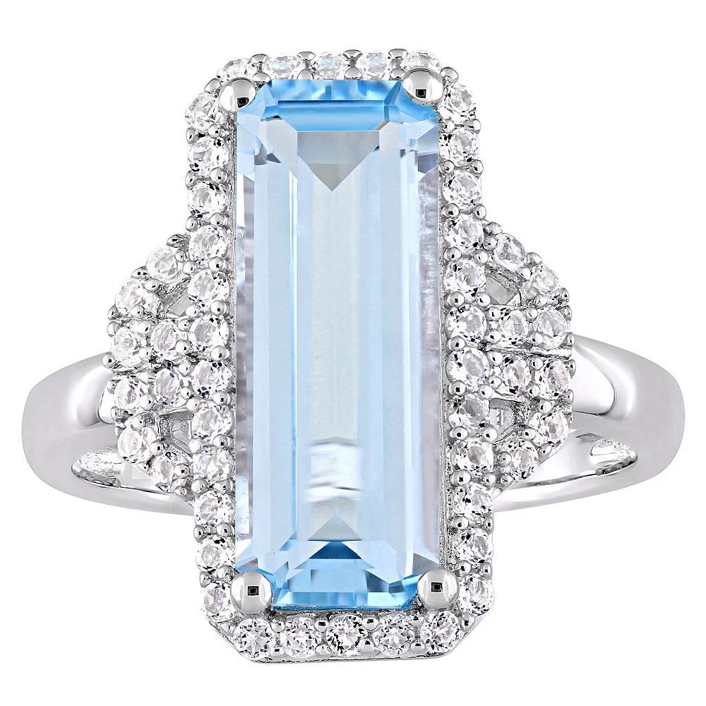 Stella Grace Sterling Silver Octagon-Shape Sky Blue Topaz & White Topaz Halo Ring, Women's, Size: 8.50 Product Image