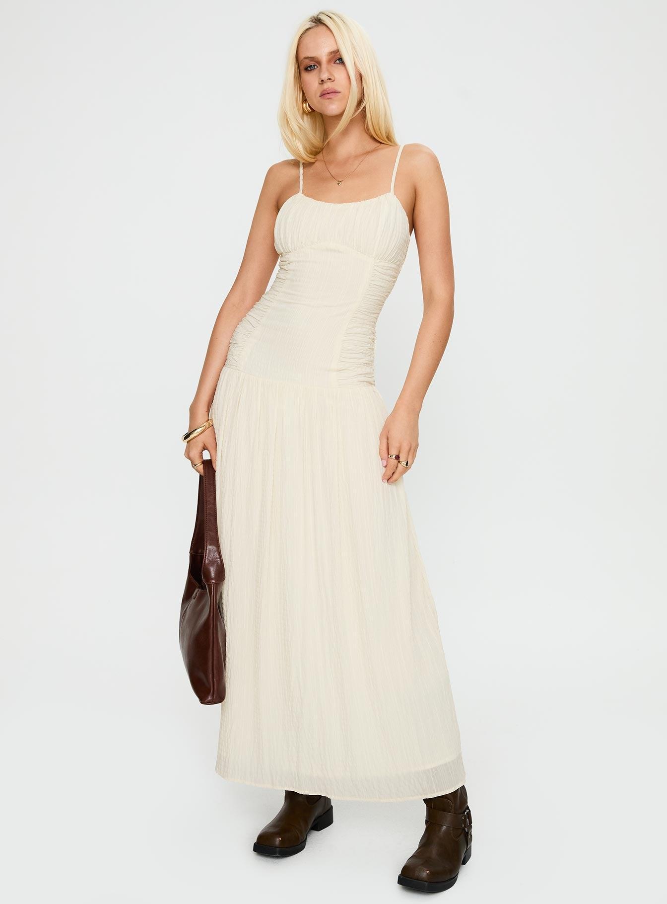 Quinley Shirred Maxi Dress Cream Product Image