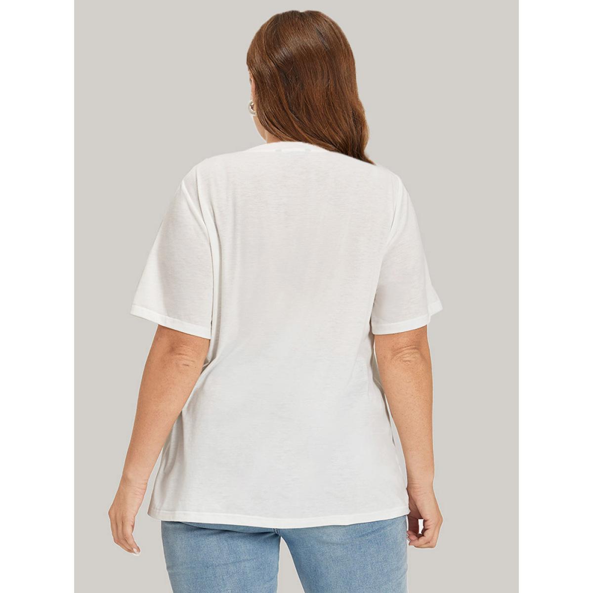 Plus Size Cactus & Letter Print Crew Neck T-shirt White Women Casual Printed Landscape Dailywear T-shirts BloomChic 30/6X Product Image