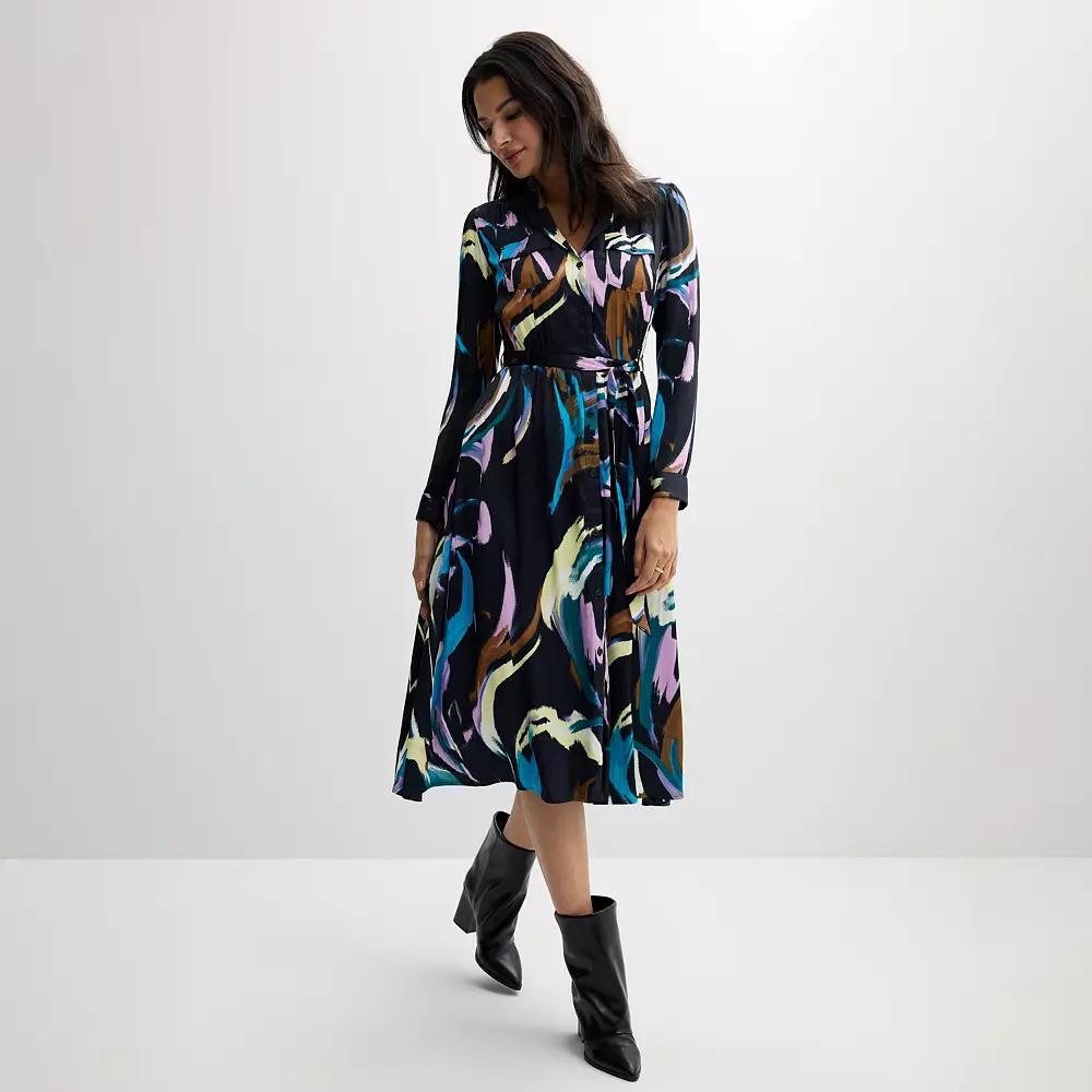 Women's Nine West Midi Shirt Dress, Size: Large, Multi Brush Flares Product Image