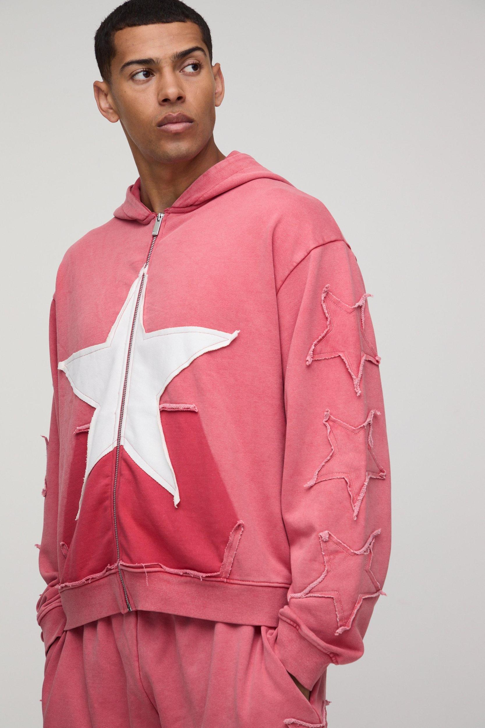 Oversized Boxy Short Hooded Zip Wash Tracksuit | boohooMAN USA Product Image