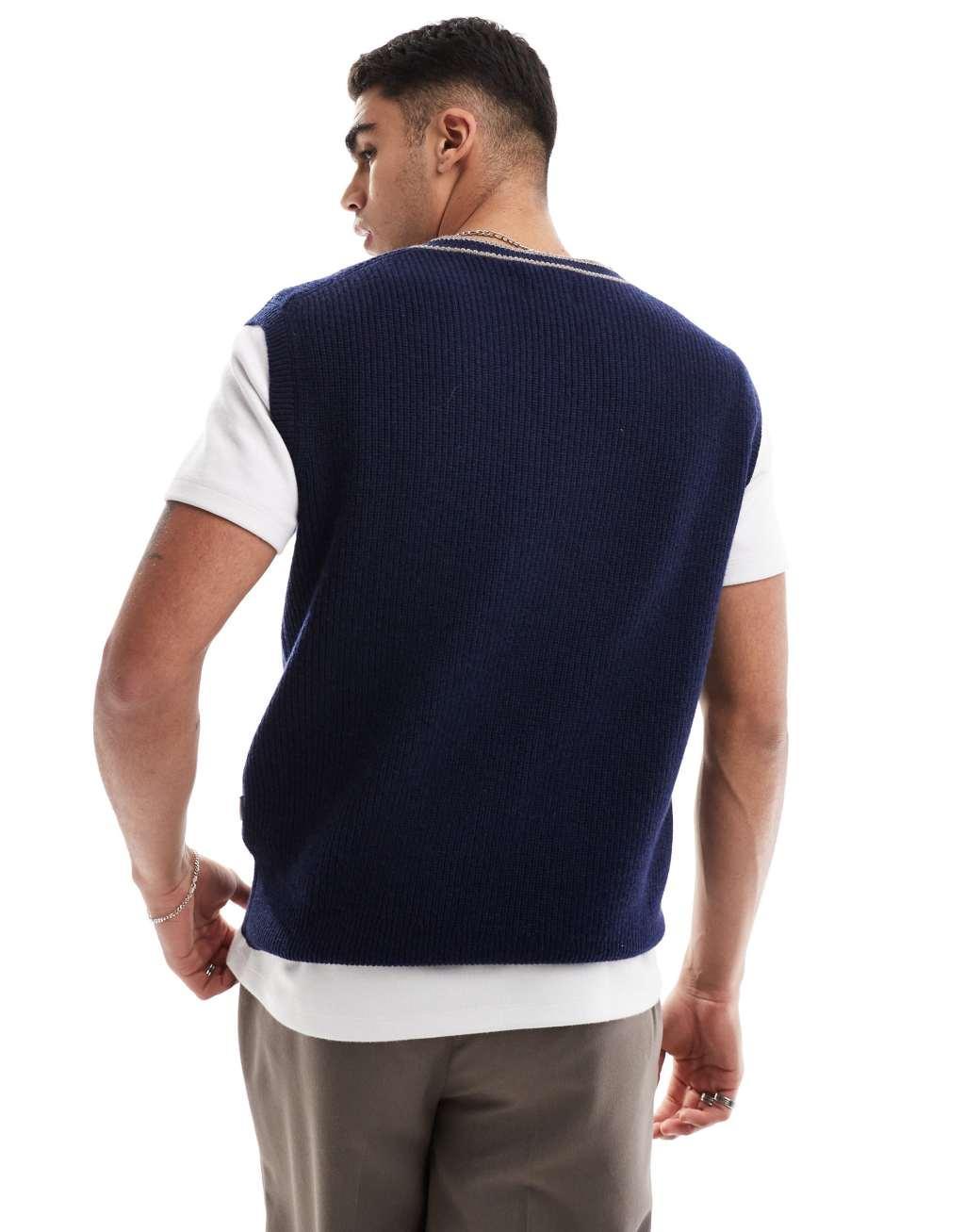 Scalpers Austen icon sweater vest in navy   Product Image