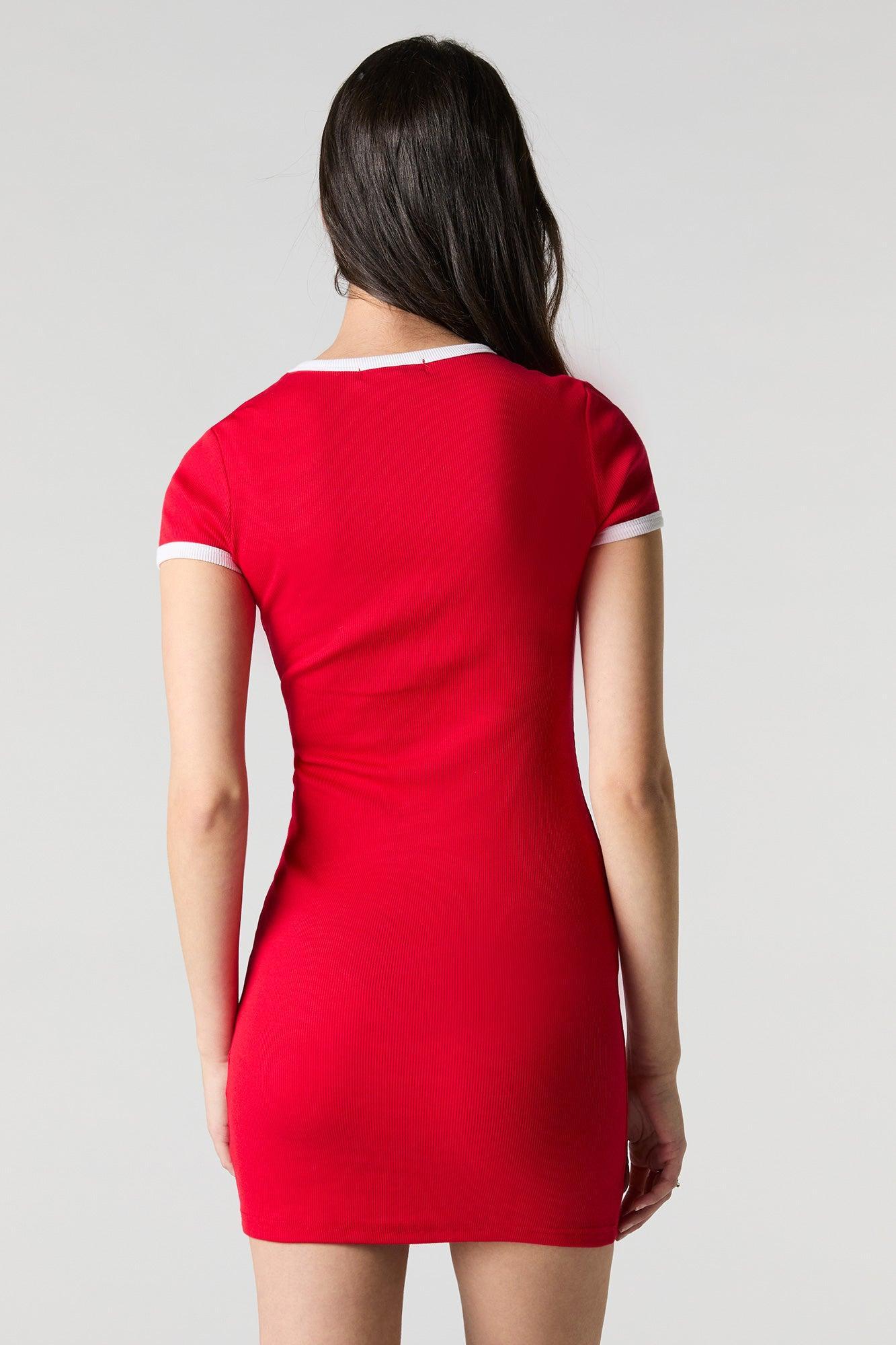 Embroidered Ribbed Mini T-Shirt Dress Female Product Image
