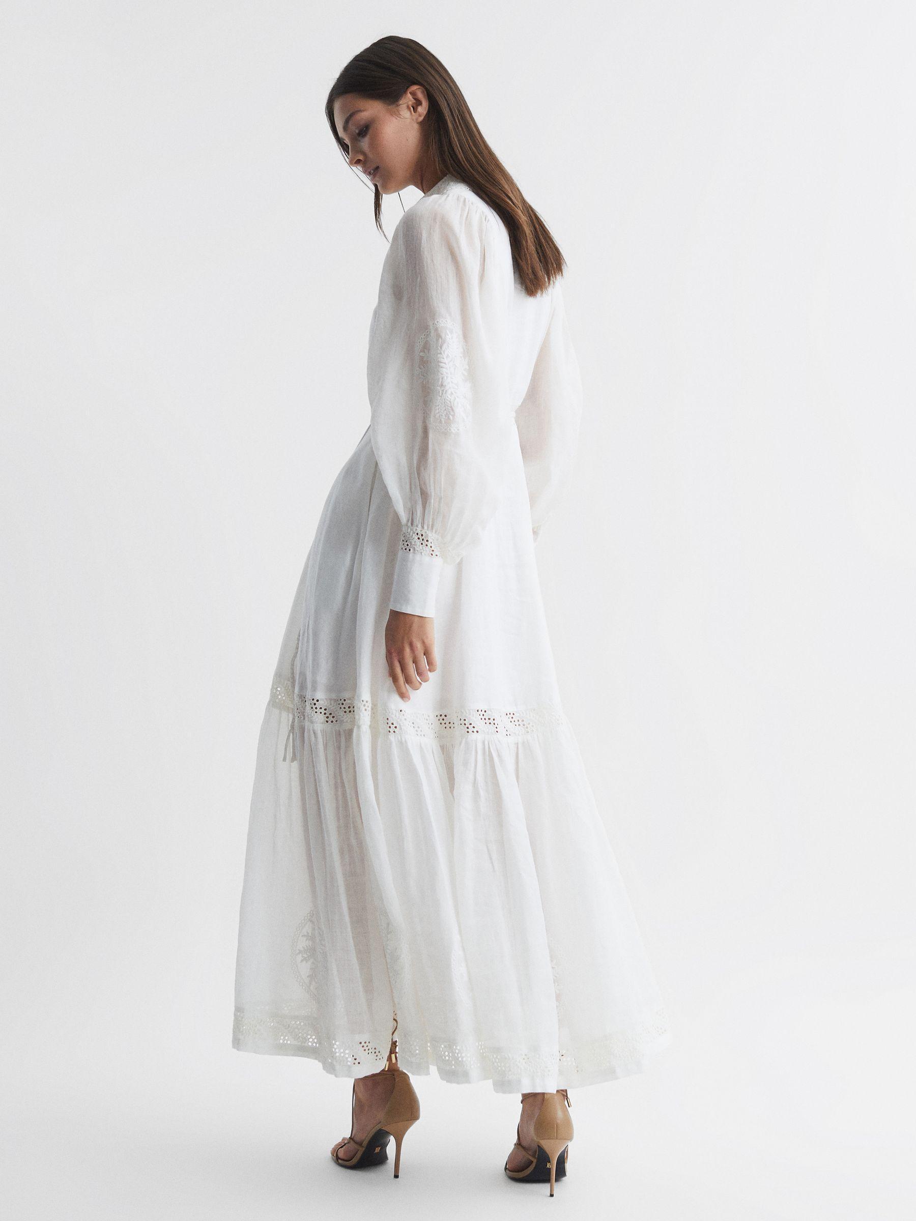 Joslin Linen Blouson Sleeve Maxi Dress in White Product Image