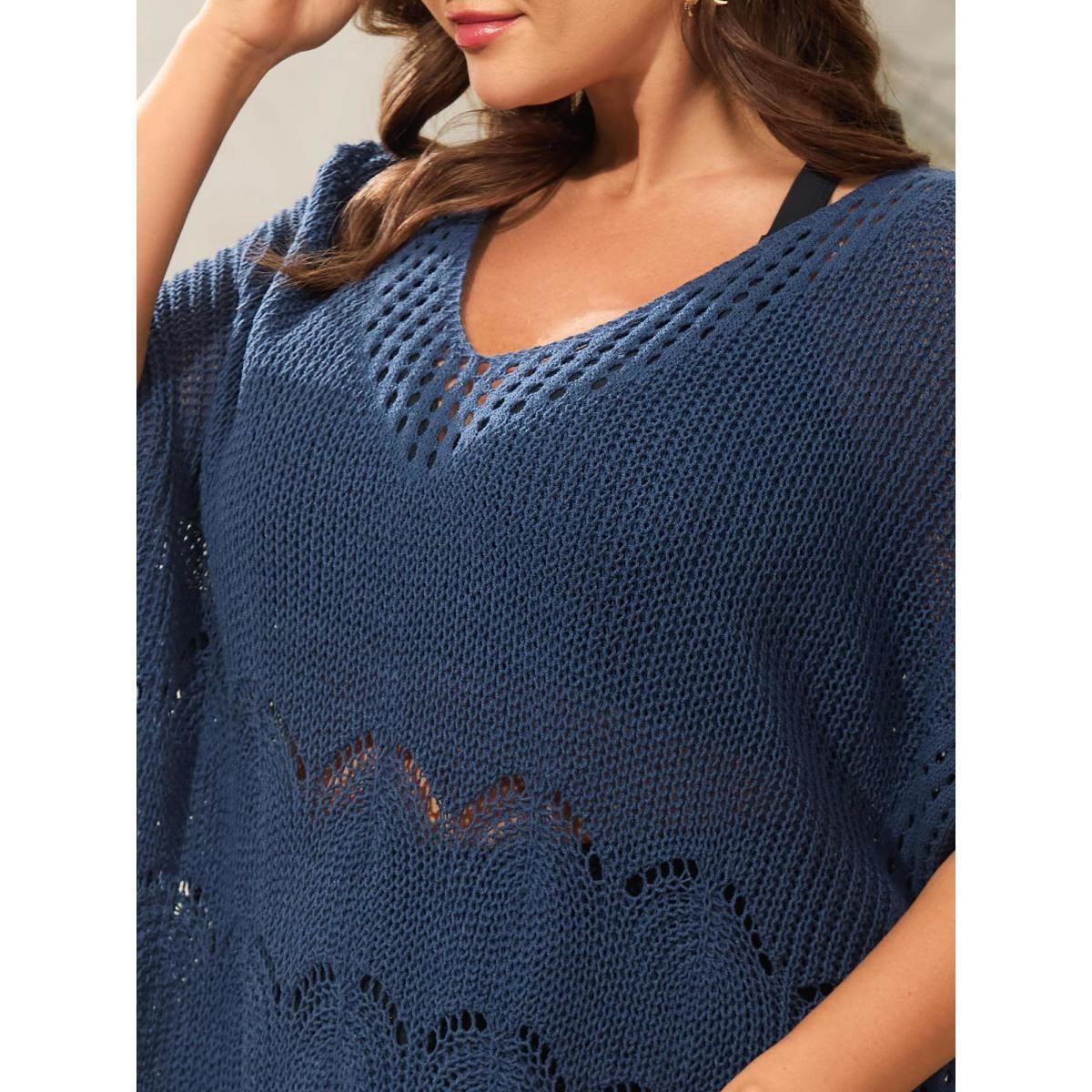 Plus Size Side Slit Cut-Out Swim Cover-Up Women's Swimwear Indigo Beach Loose Texture Curve Swim Cover Ups BloomChic 26/4X Product Image