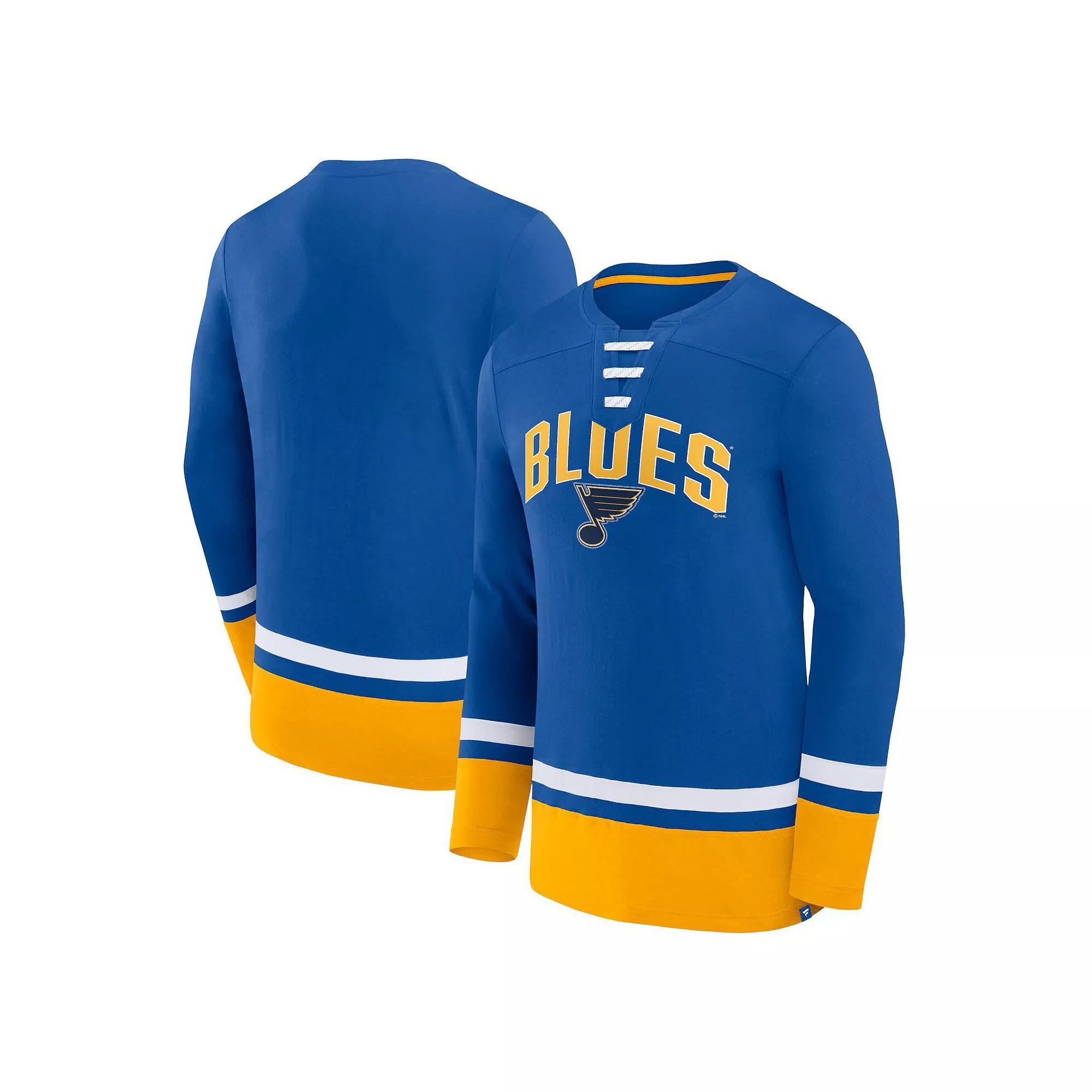 Men's Fanatics Branded Blue St. Louis Blues Back Pass Lace-Up Long Sleeve T-Shirt, Size: XL Product Image