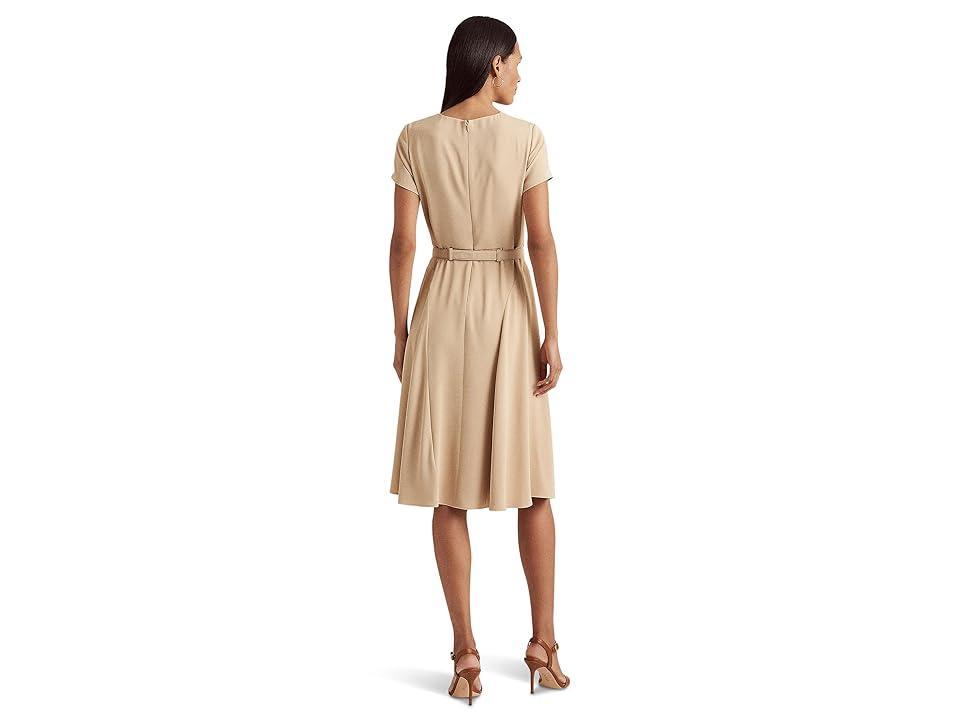 Lauren Ralph Lauren Belted Georgette Dress (Birch Tan) Women's Dress Product Image