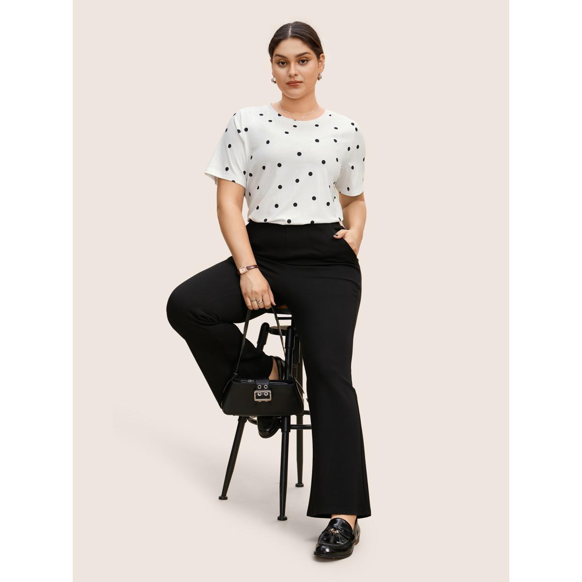 Plus Size Round Neck Polka Dot Contrast T-shirt Originalwhite Women At the Office Contrast Round Neck Work T-shirts BloomChic 22-24/3X Product Image