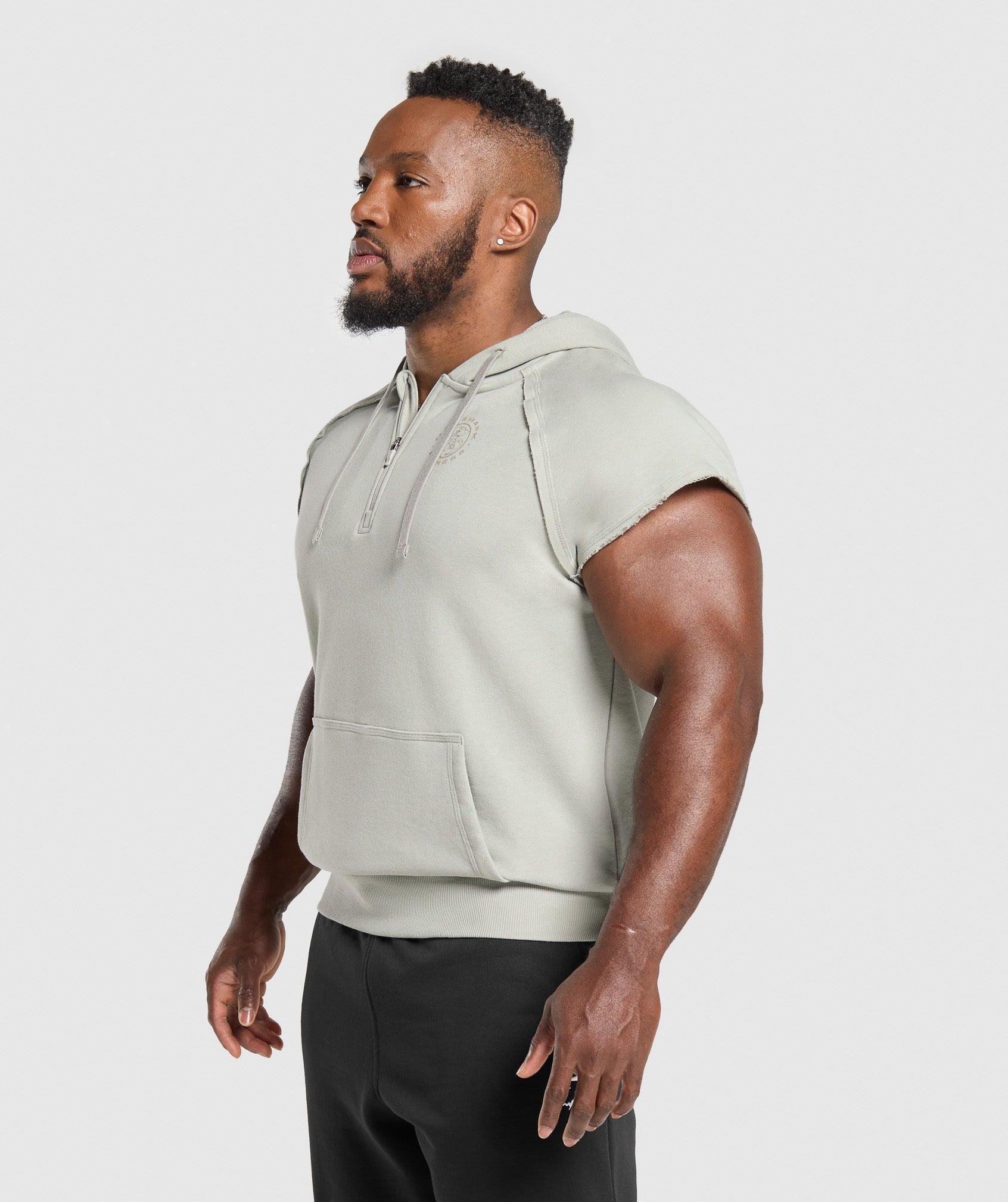 Gymshark Legacy 1/4 Zip Cap Sleeve Hoodie - Stone Grey Male Product Image