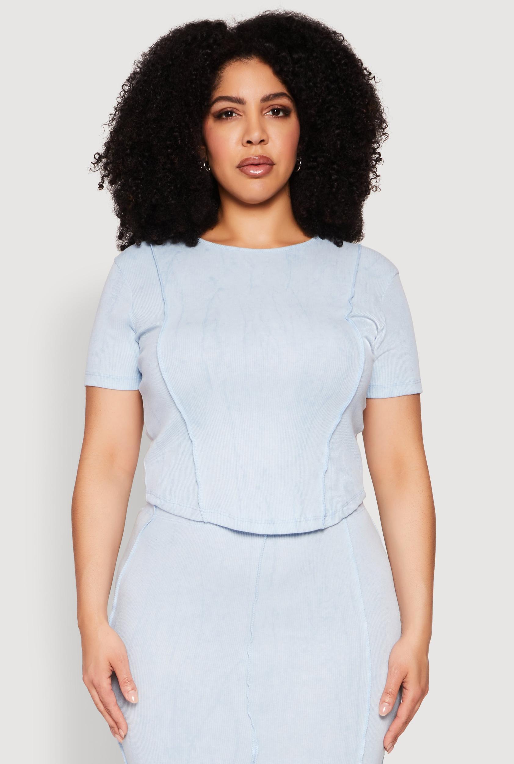 Womens Plus Size Mineral Wash Pintuck Short Sleeve Top Product Image