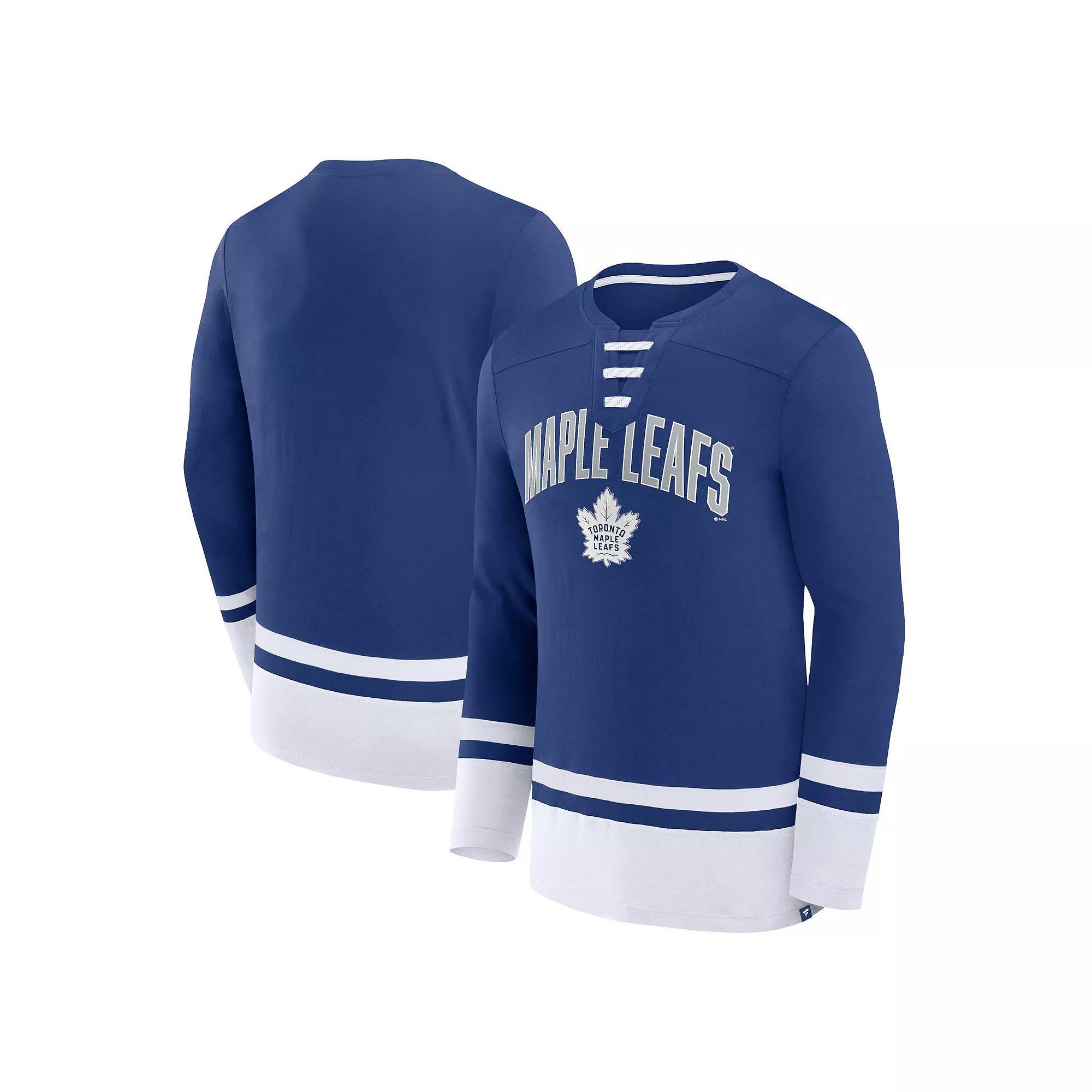 Men's Fanatics Branded Blue Toronto Maple Leafs Back Pass Lace-Up Long Sleeve T-Shirt, Size: XL, Mpl Blue Product Image