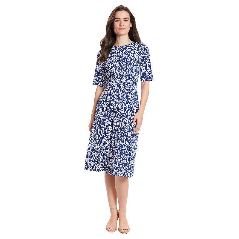 Women's London Times Printed Midi A-Line Dress, Size: 4, Teal Ivory Product Image