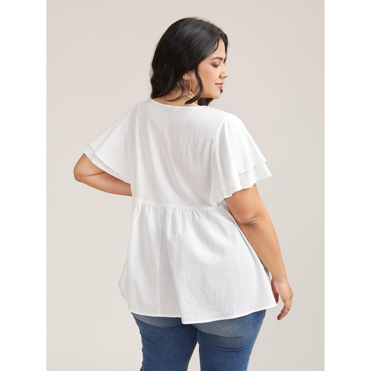 Plus Size Originalwhite Embroidered Layered Flutter Sleeve Blouse Women Resort Cap Sleeve Square Neck Vacation Blouses BloomChic 26/4X Product Image