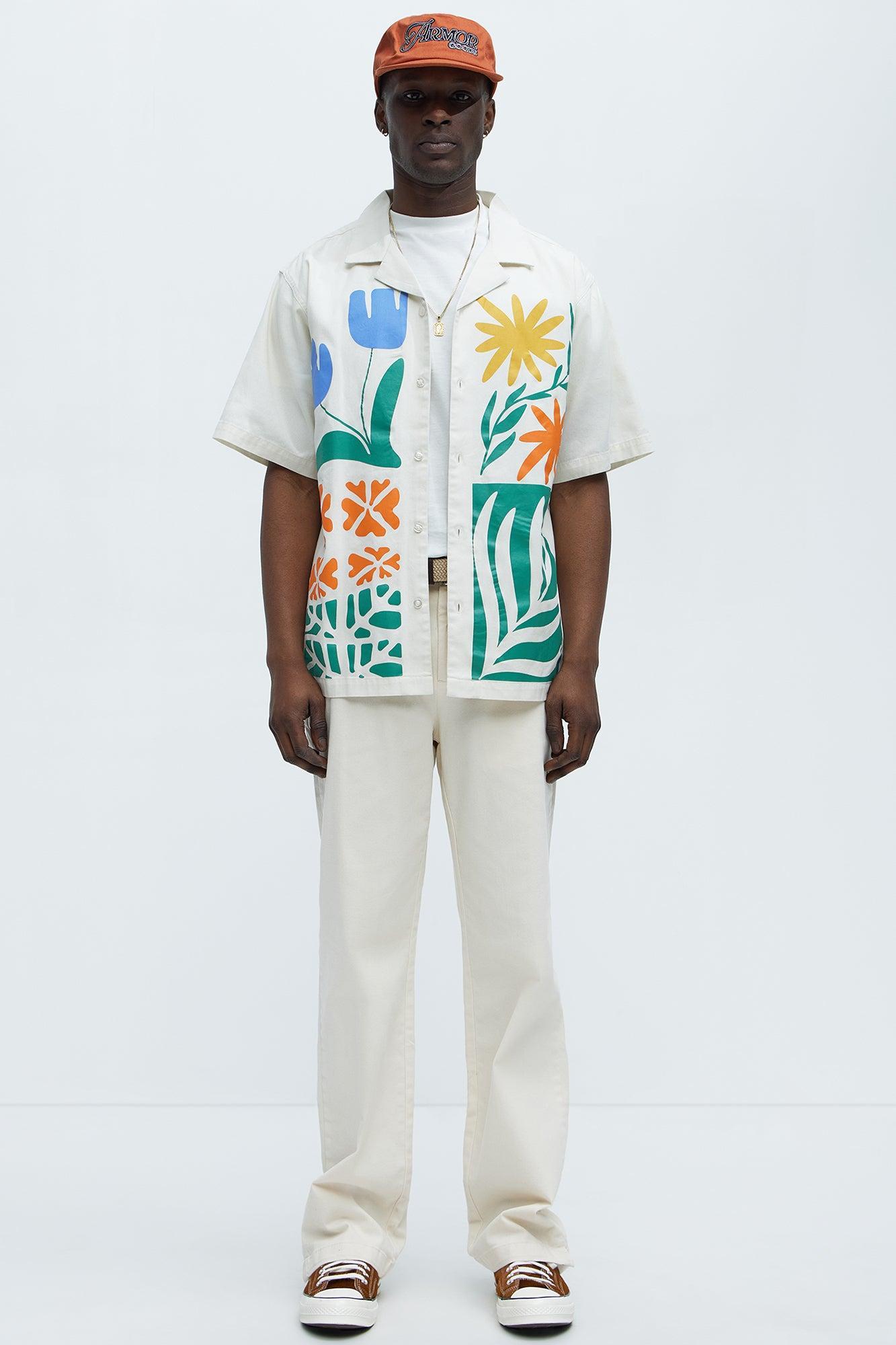 Embrace The Wild Cotton Blend Short Sleeve Button Up Shirt - White Product Image