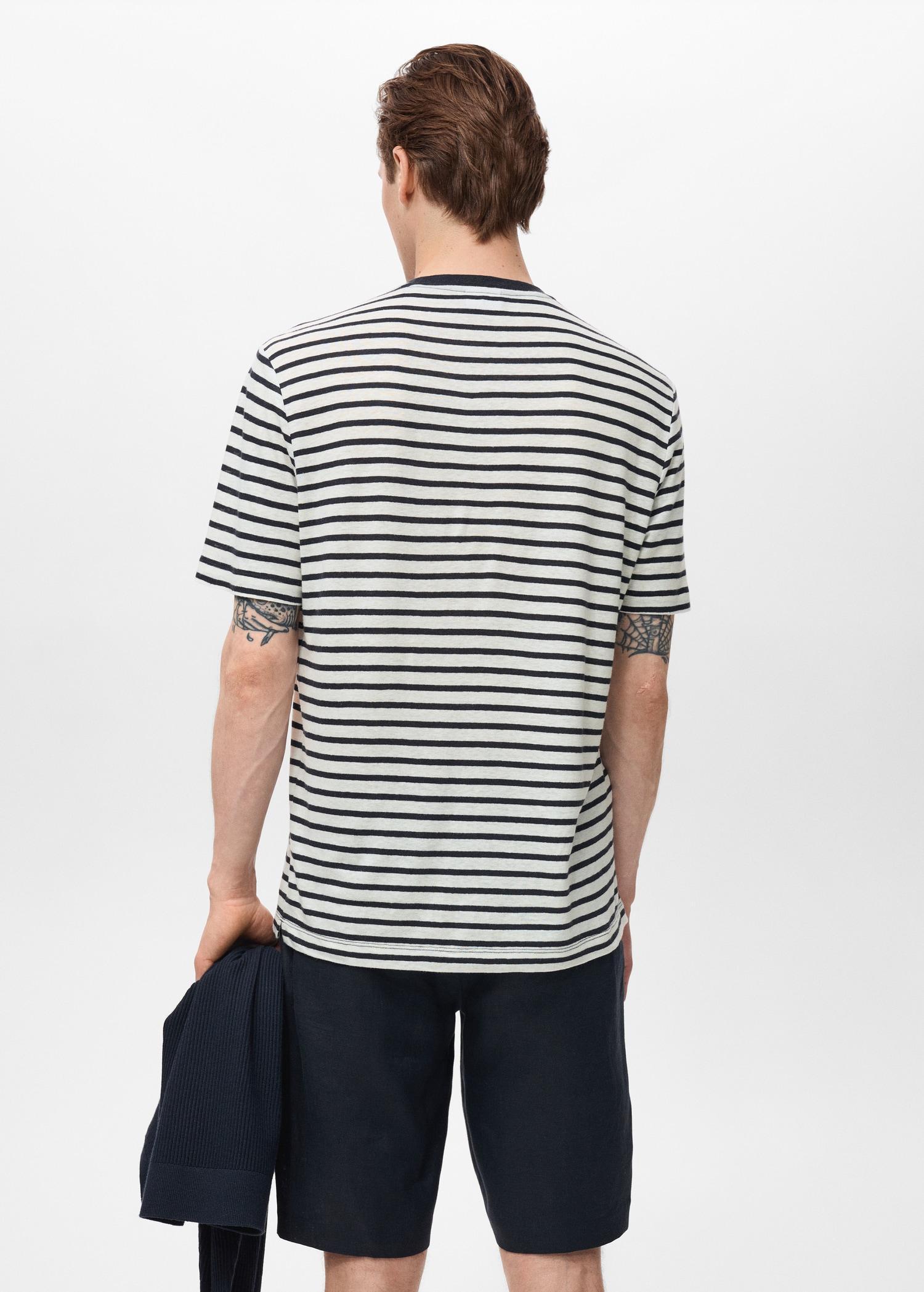 Striped slim-fit linen t-shirt - Men | MANGO USA Product Image