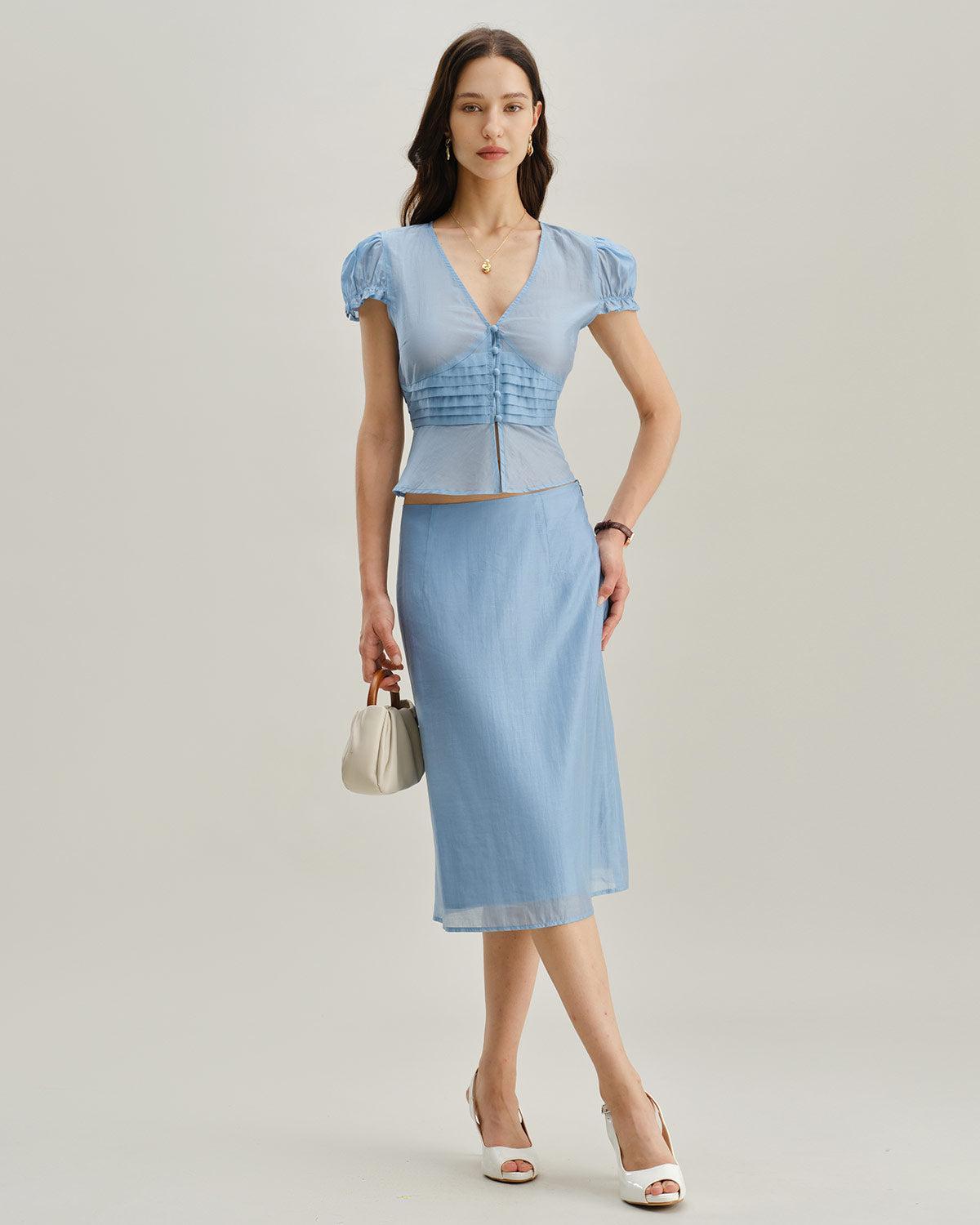 Blue Zipper A-Line Skirt Product Image