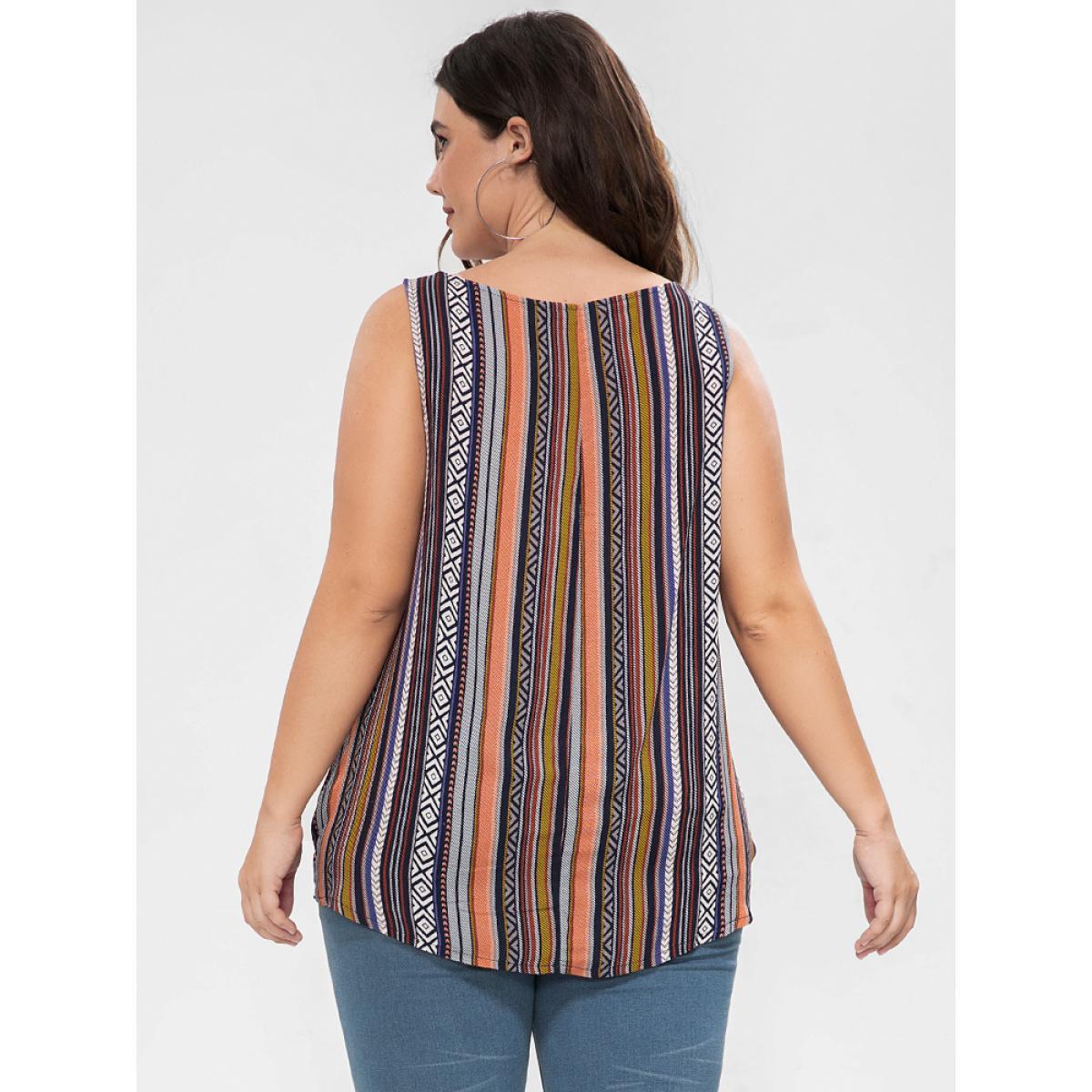 Plus Size Bandana Printed Sleeveless Button Wrap Tank Top Women DarkBlue Vacation Wrap V-neck Dailywear Tank Tops Camis BloomChic 18-20/2X Product Image