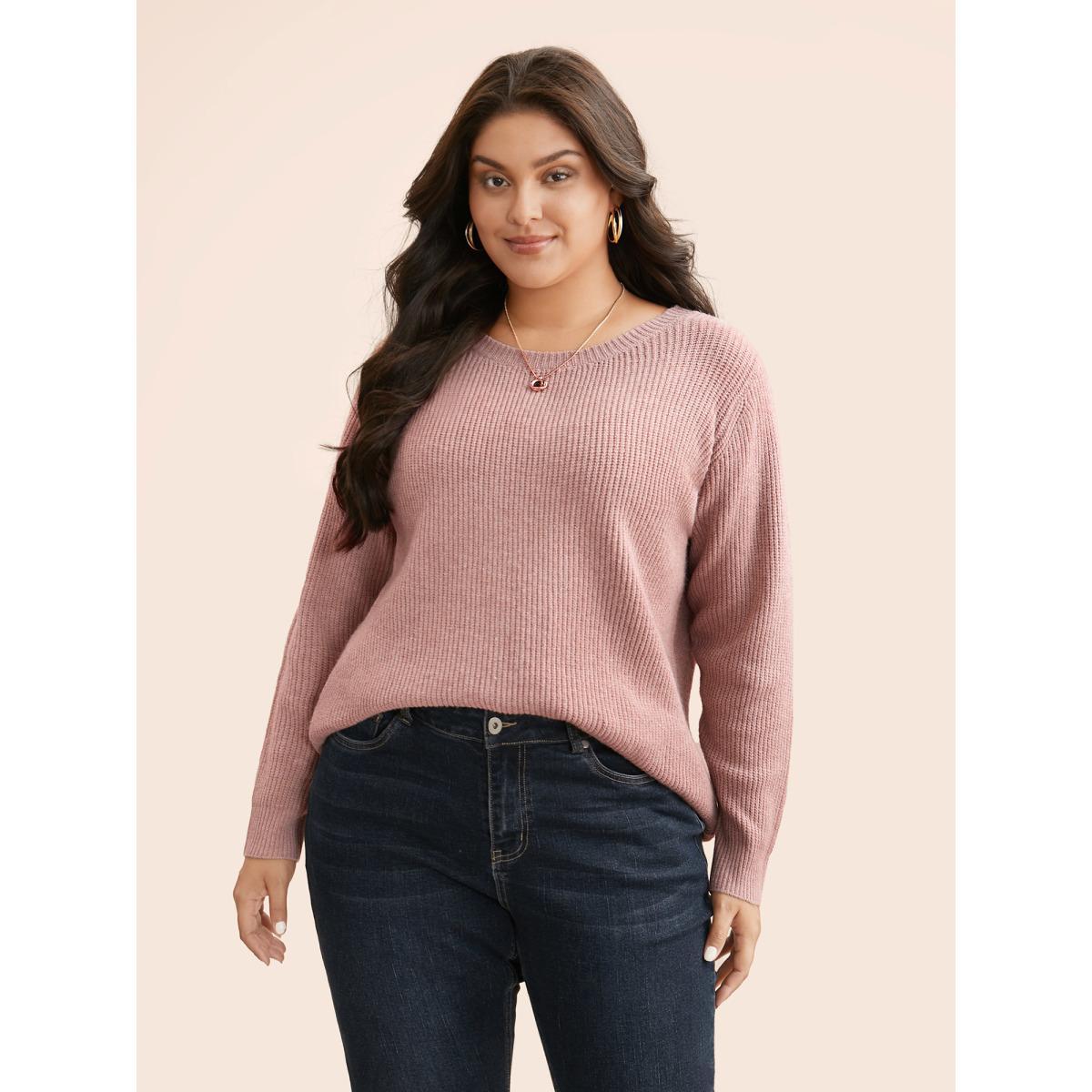 Plus Size Round Neck Texture Back Bowknot Pullover Crepe Women Casual Loose Long Sleeve Round Neck Everyday Pullovers BloomChic 28/5X Product Image