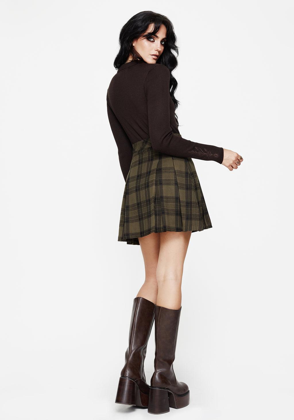 Cecily Check Pleated Mini Skirt With Frog Charm Product Image