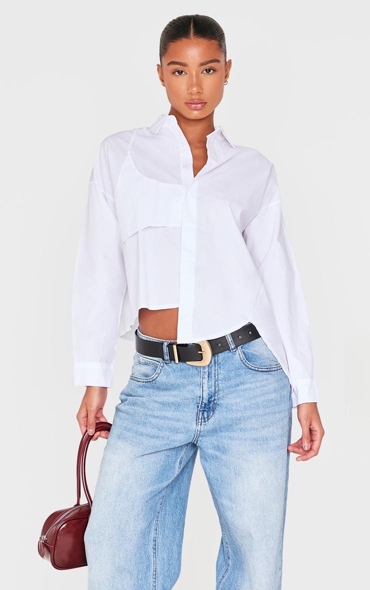  White Oversized Asymmetric Strap Detail Shirt Product Image
