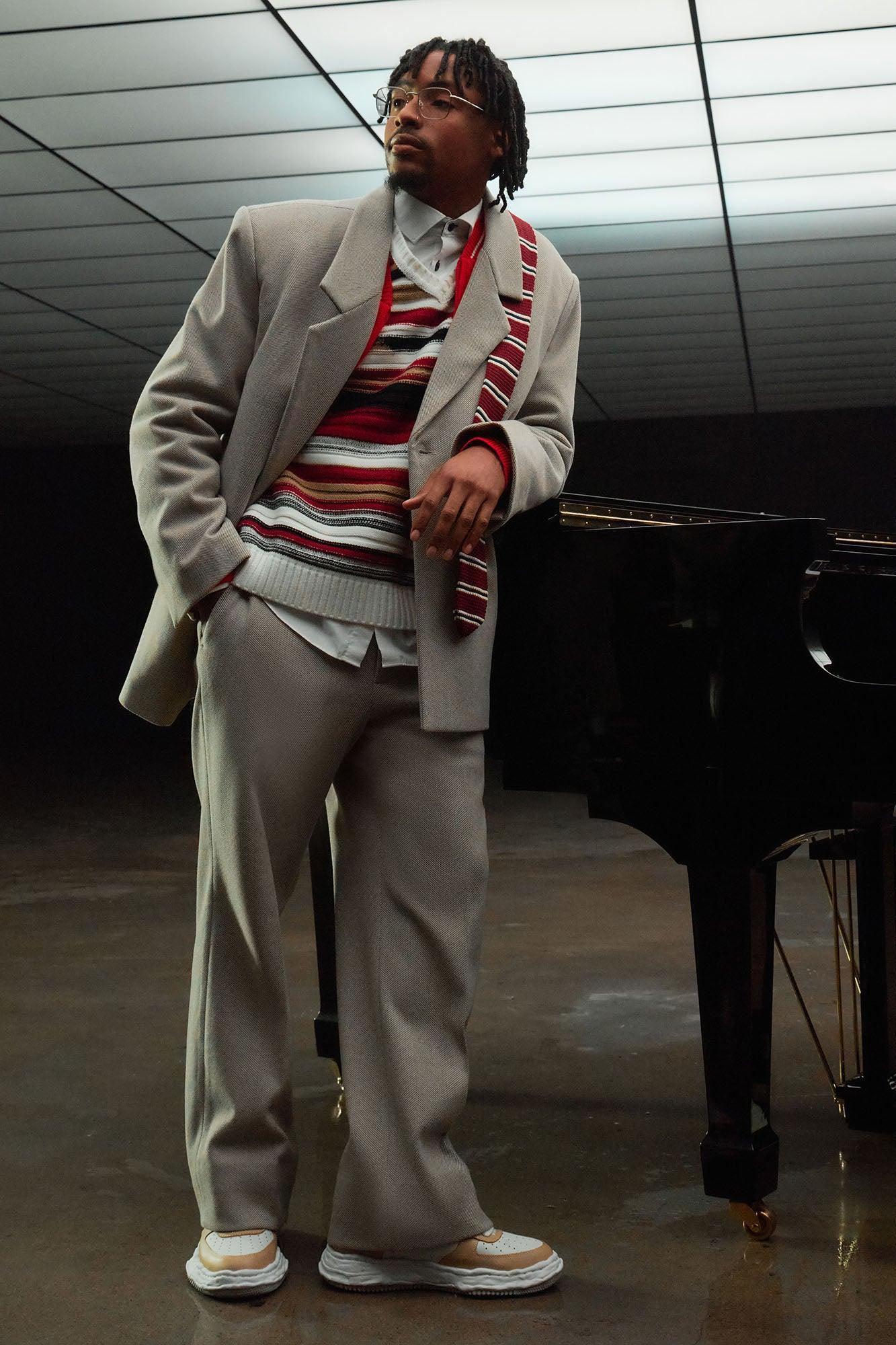 Hallron Herringbone Relaxed Straight Trousers - Taupe Product Image