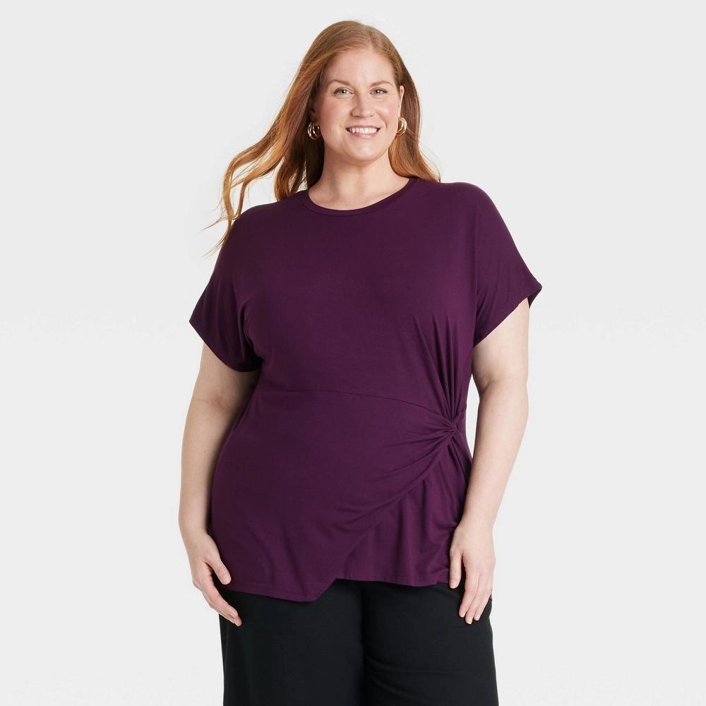 Womens Short Sleeve Asymmetrical T-Shirt - Ava & Viv Atlantic Burgundy XXL Product Image