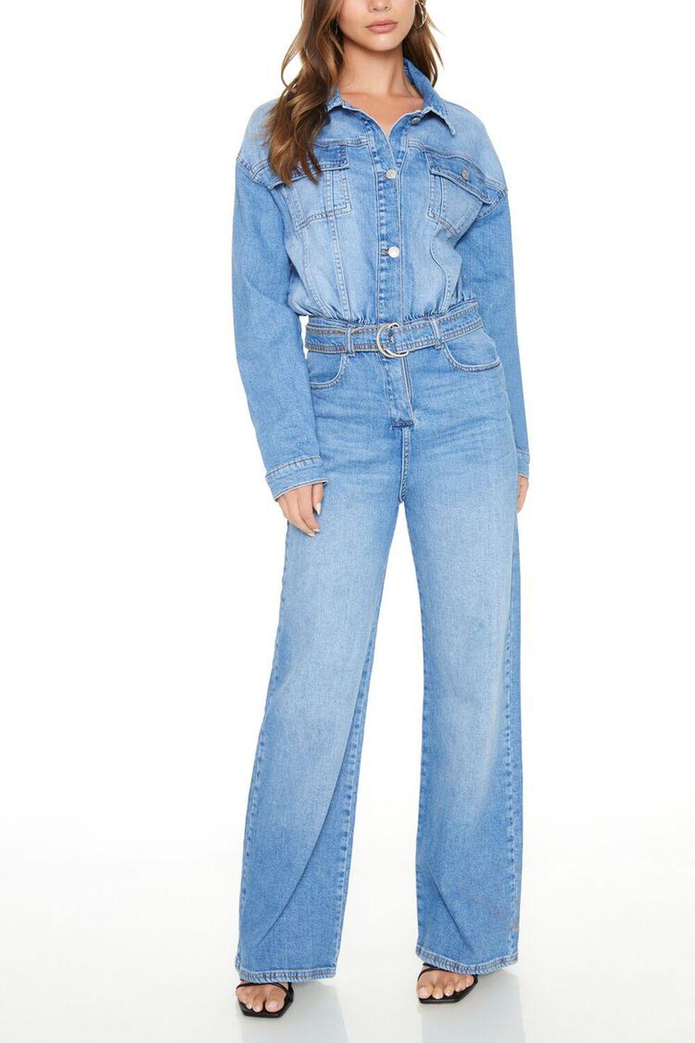 Belted Wide-Leg Denim Jumpsuit | Forever 21 Product Image