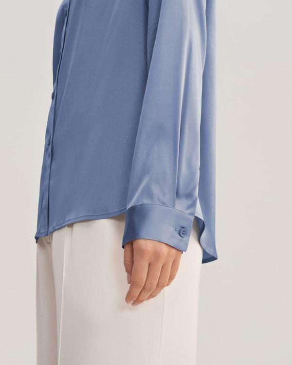 Long Sleeves Collared Silk Blouse Product Image