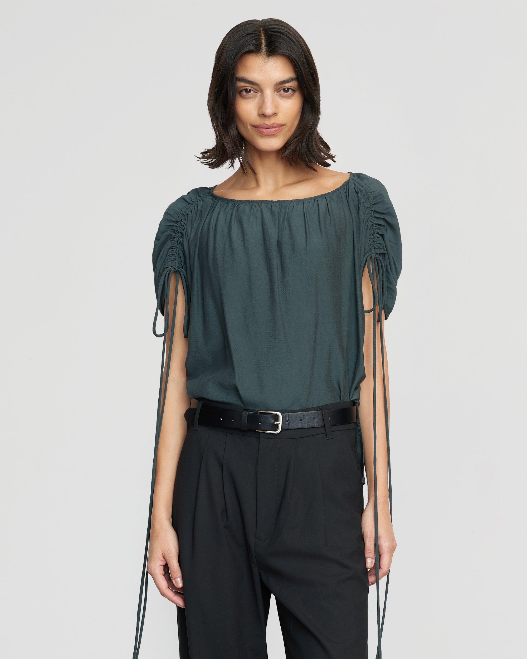 Akari Semi-Sheer Gathered-Shoulder Blouse Product Image
