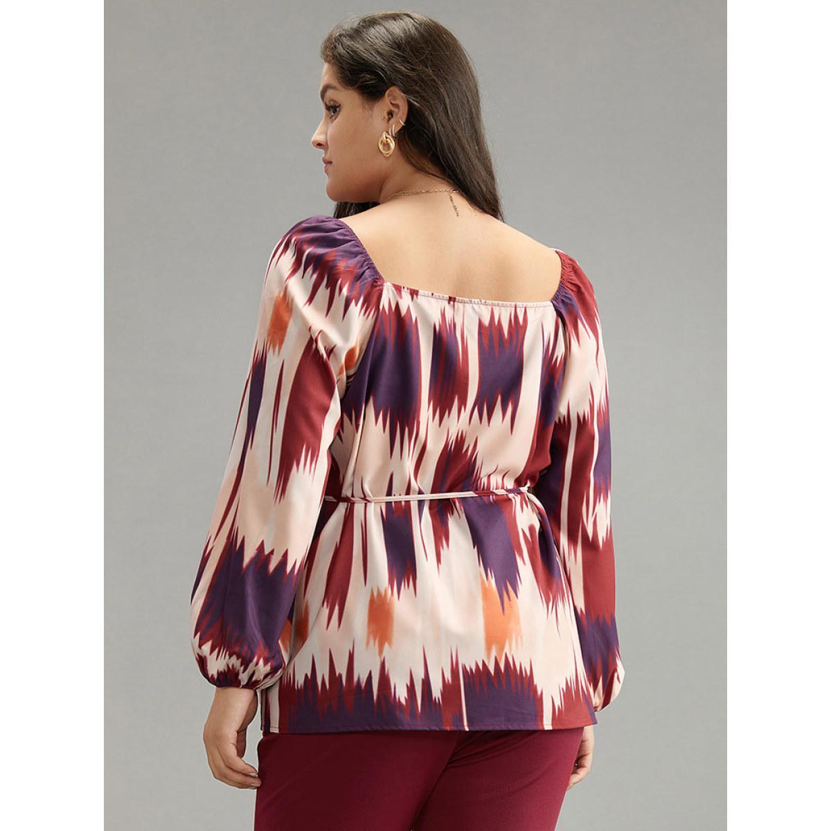 Plus Size Multicolor Tie Dye Print Ties Square Neck Blouse Women Office Long Sleeve Square Neck Dailywear Blouses BloomChic 30/6X Product Image