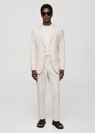 Striped seersucker cotton slim-fit suit blazer - Men | MANGO USA Product Image