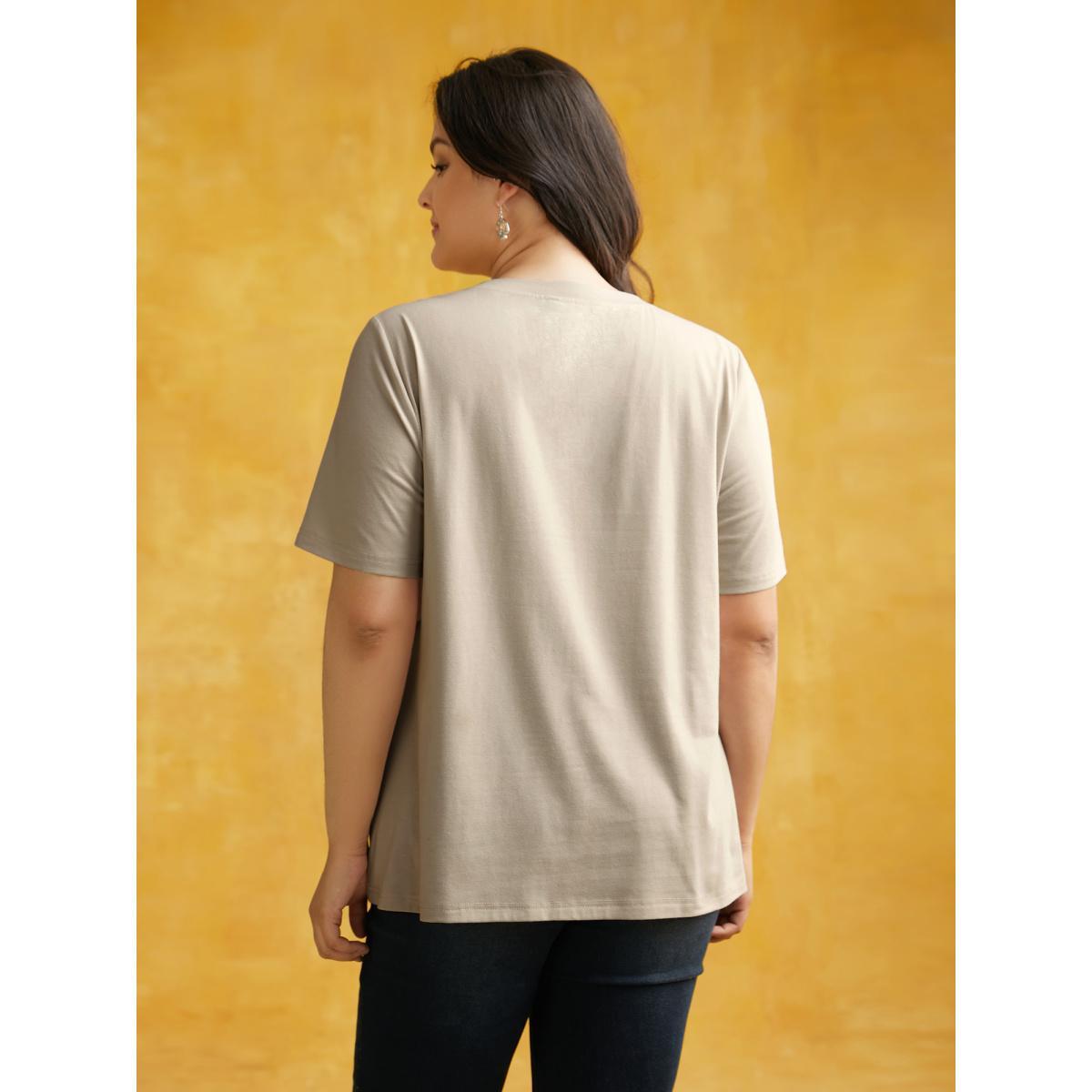 Plus Size Bewitched Cat Printed Crew Neck T-shirt Champagne Women Casual Non Halloween Round Neck Everyday T-shirts BloomChic 26/4X Product Image