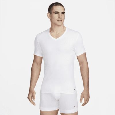 Men's Nike Dri-FIT Essential Cotton Stretch 2-Pack V-neck Undershirts, Size: Large, White Product Image