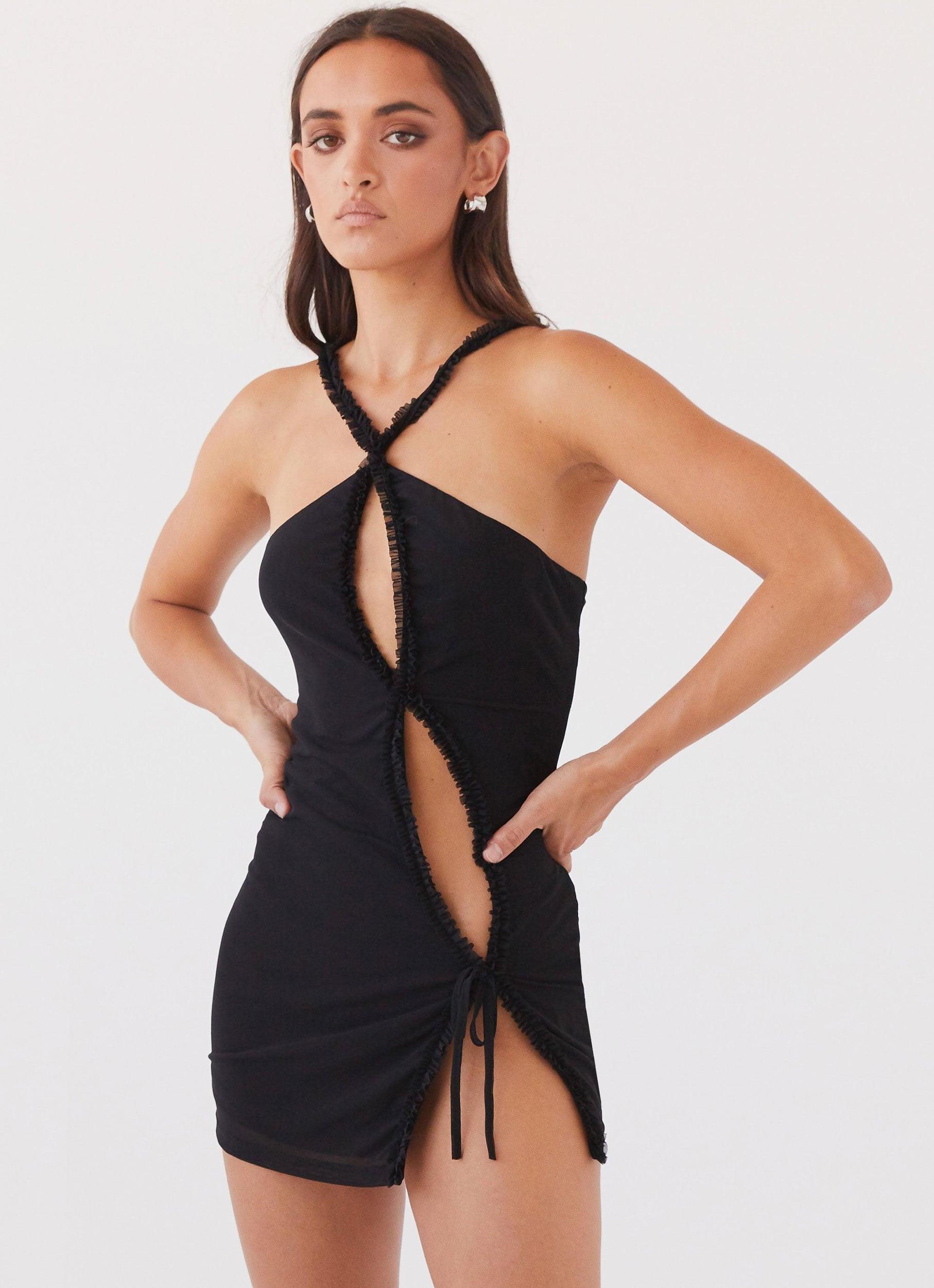 Midnight Rhapsody Ruffle Mini Dress - Black Product Image