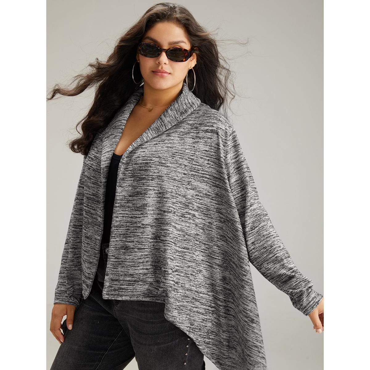 Plus Size Supersoft Essentials Solid Heather Asymmetrical Hem Kimono Women Gray Casual Texture Dailywear Kimonos BloomChic 10/M Product Image
