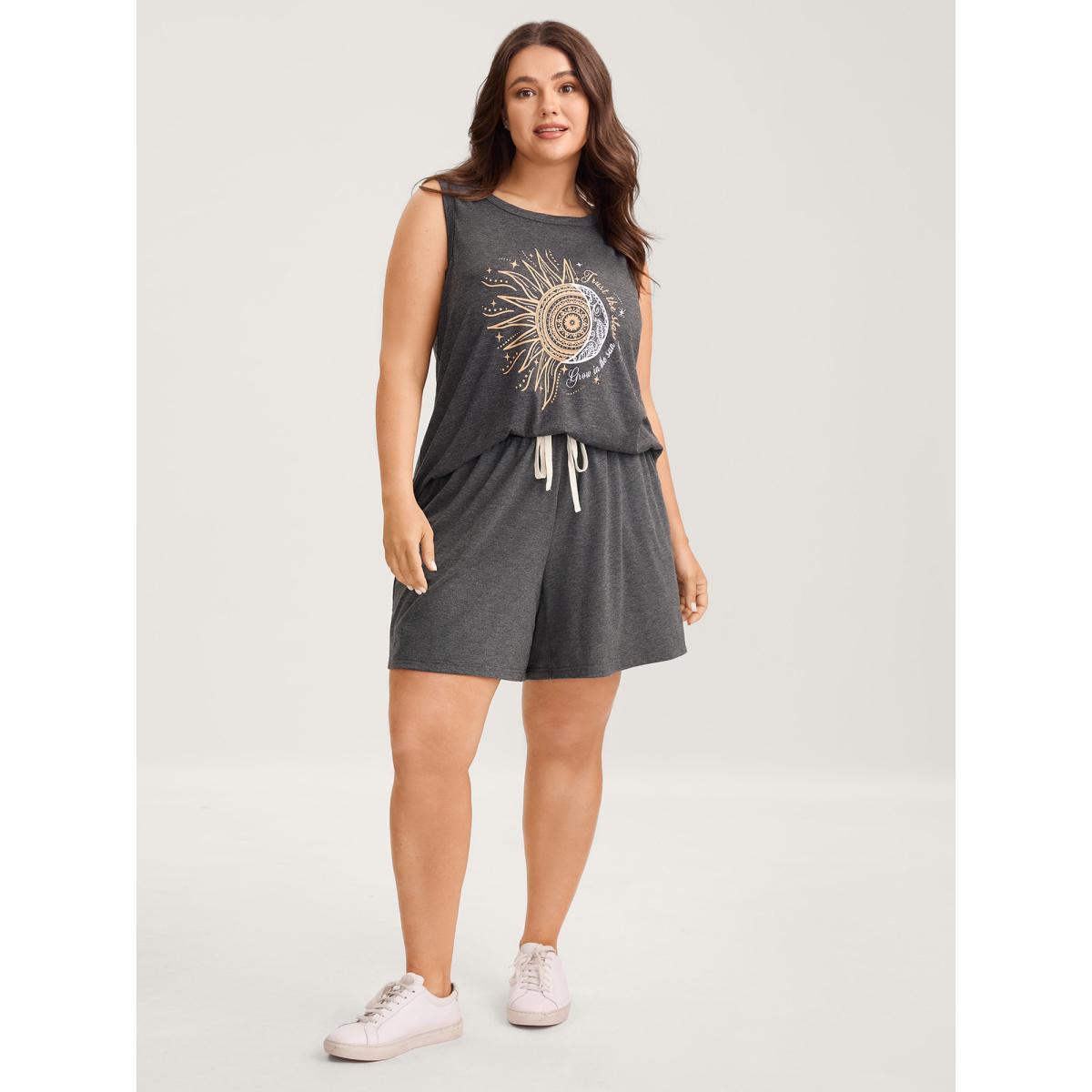 Plus Size Supersoft Contrast Drawstring Mixed Knit Shorts Women DimGray Basics Drawstring Straight Leg Everyday-Casual Shorts BloomChic 26/4X Product Image