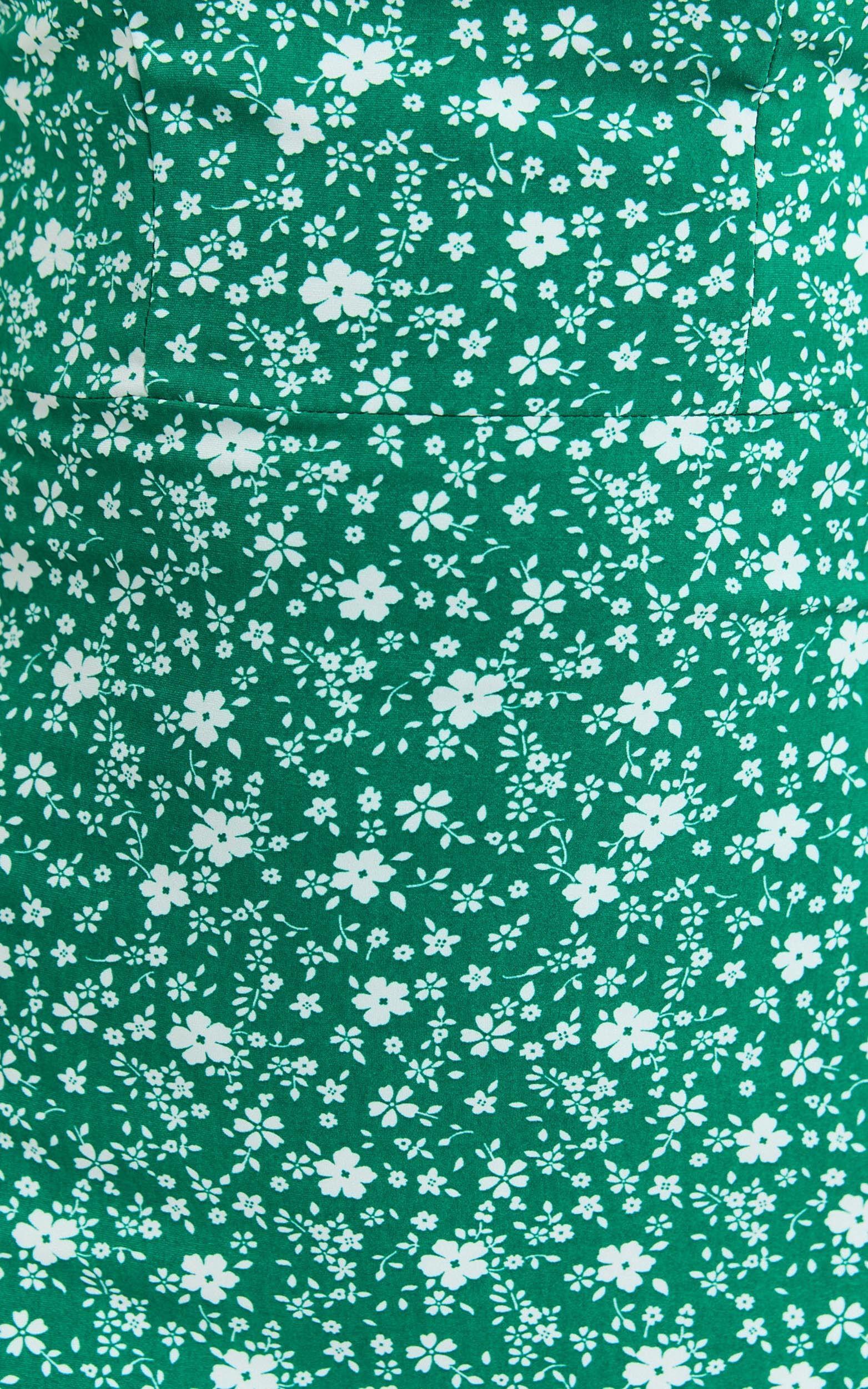 Madi Mini Dress - Scoop Neck Leg Split Dress in Green/White Product Image