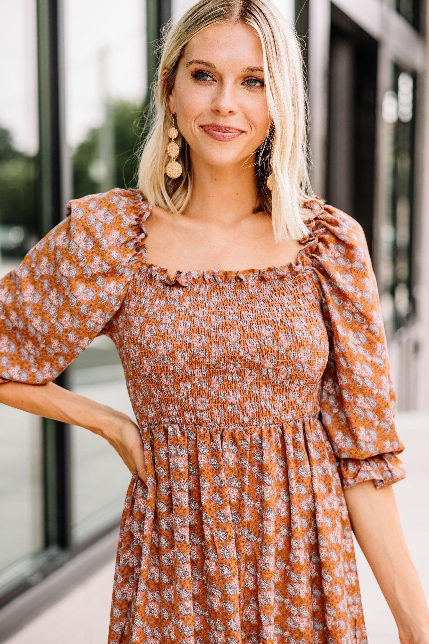 By This Time Orange Ditsy Floral Midi Dress Female Product Image