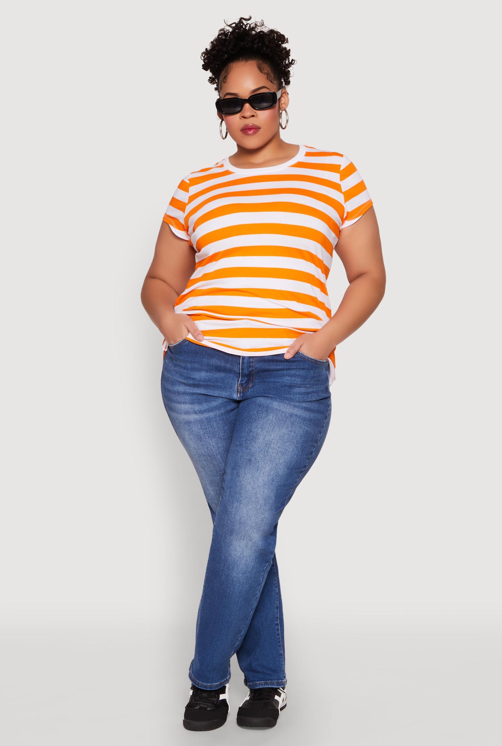 Womens Plus Size Striped Crew Neck Tee Product Image