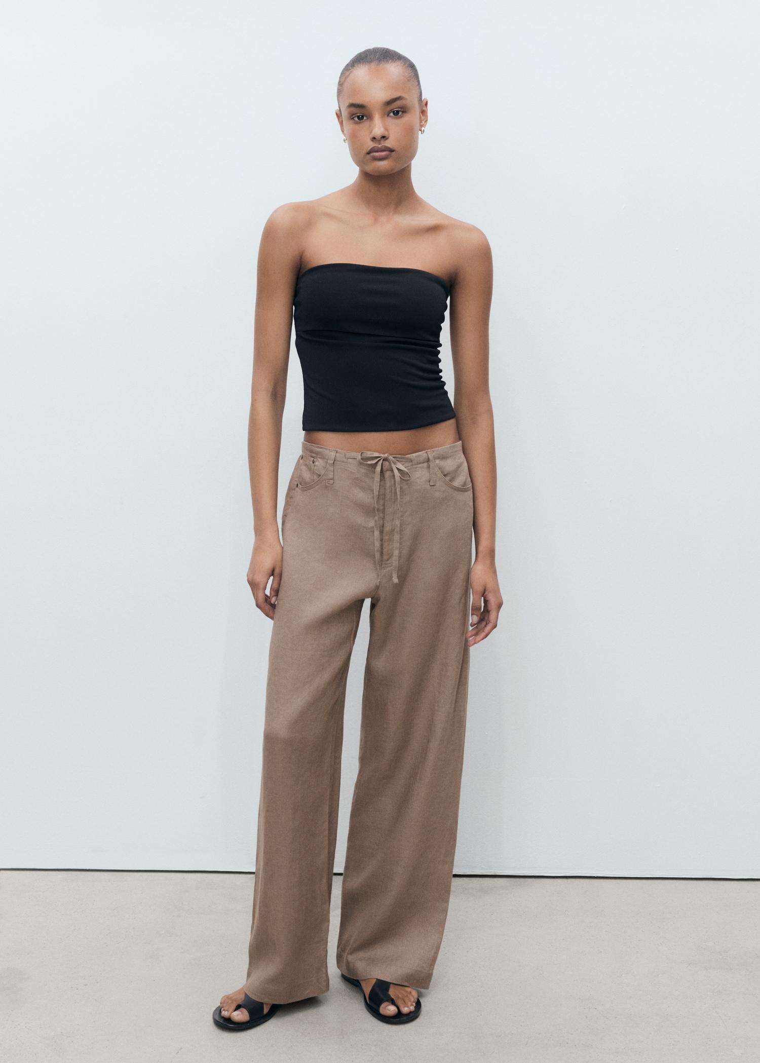 Wide-leg linen pants - Women | MANGO USA Product Image