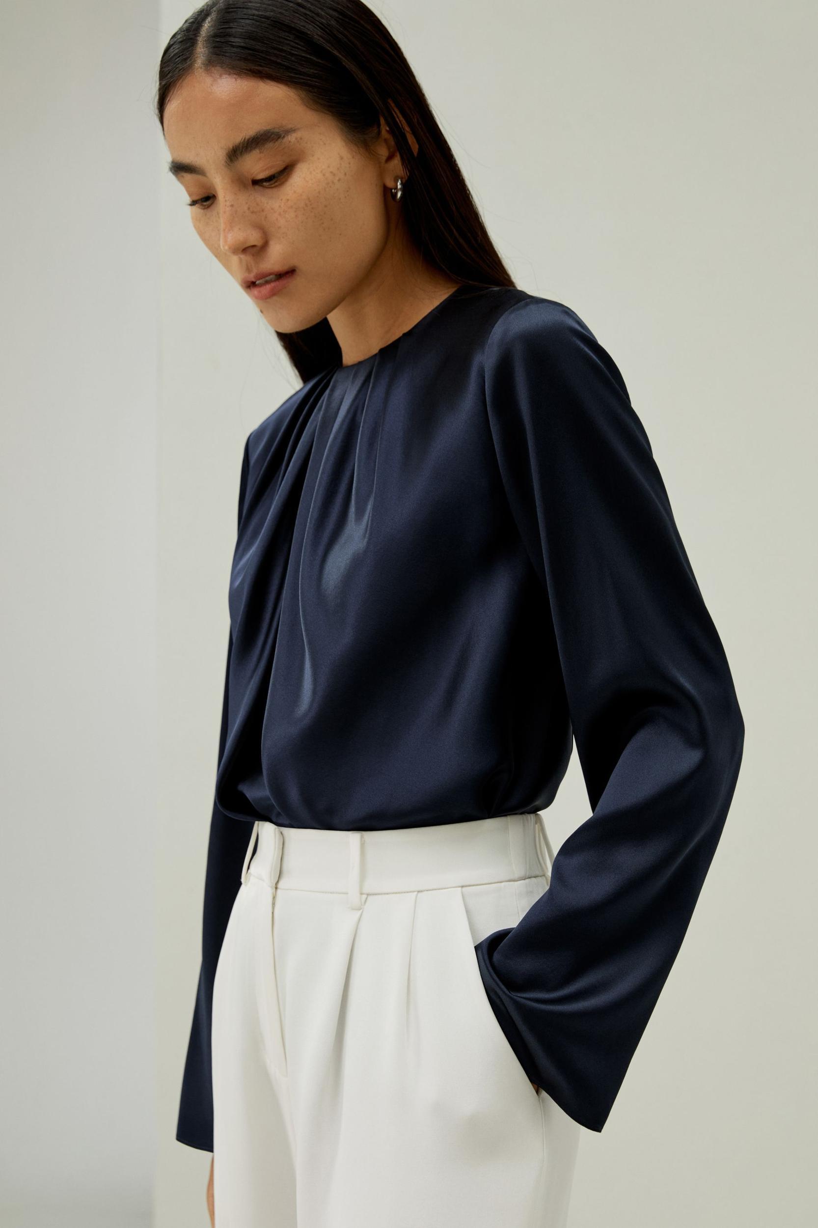 Silk Ruched-Neck Top Product Image