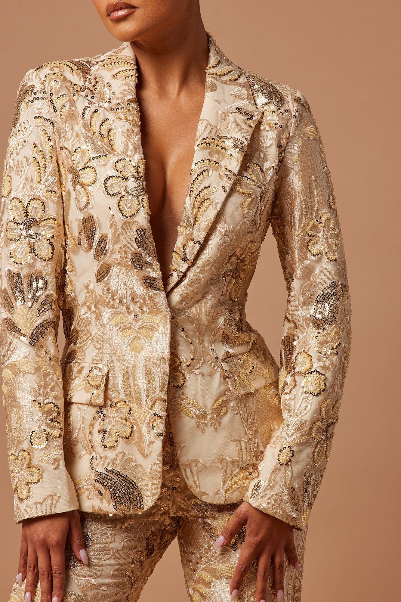 Ava Sequin Embellished Blazer - Cream Product Image