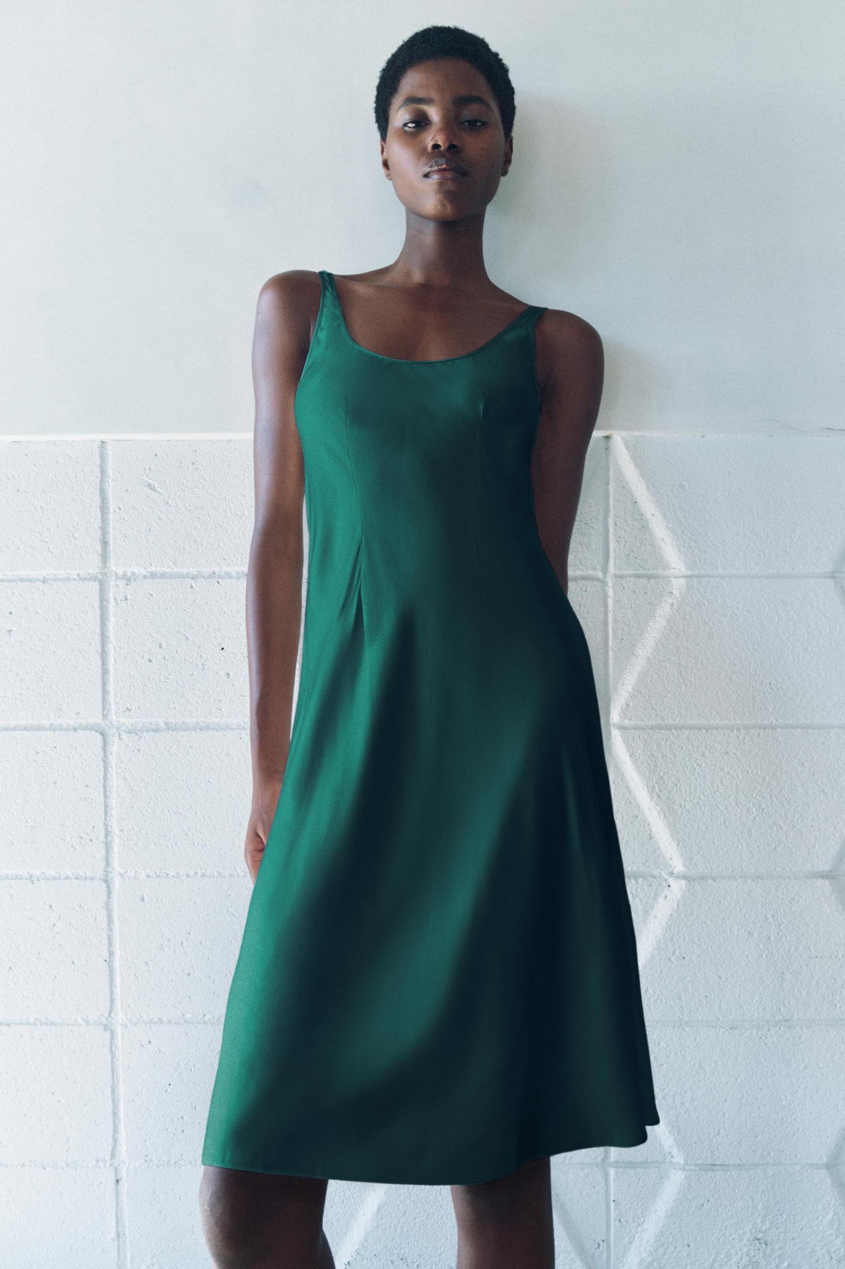 SLIT SATIN EFFECT DRESS ZW COLLECTION Product Image