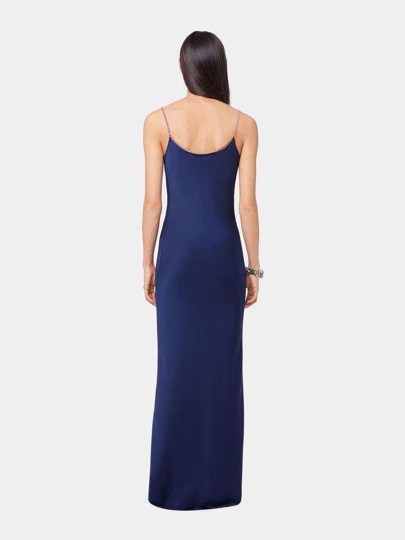 BLUE NAVY LONG SLEEVELESS DRESS IN SATIN Product Image