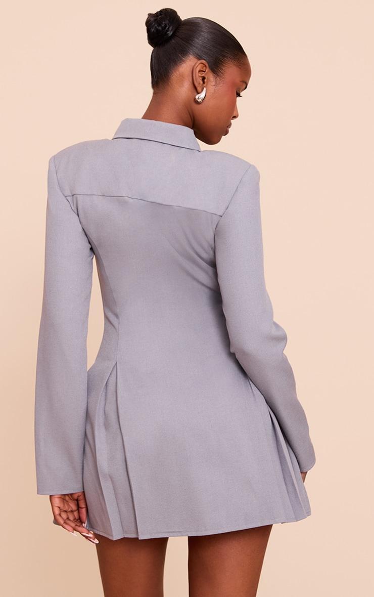 Blue Button Up Pleated Shirt Dress Product Image