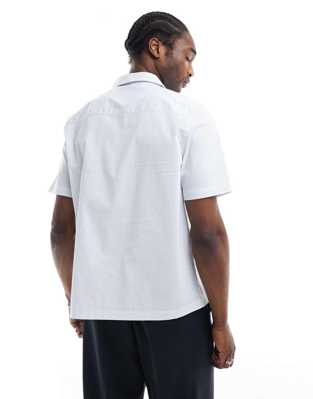 ASOS DESIGN relaxed smart stripe shirt in light blue Product Image
