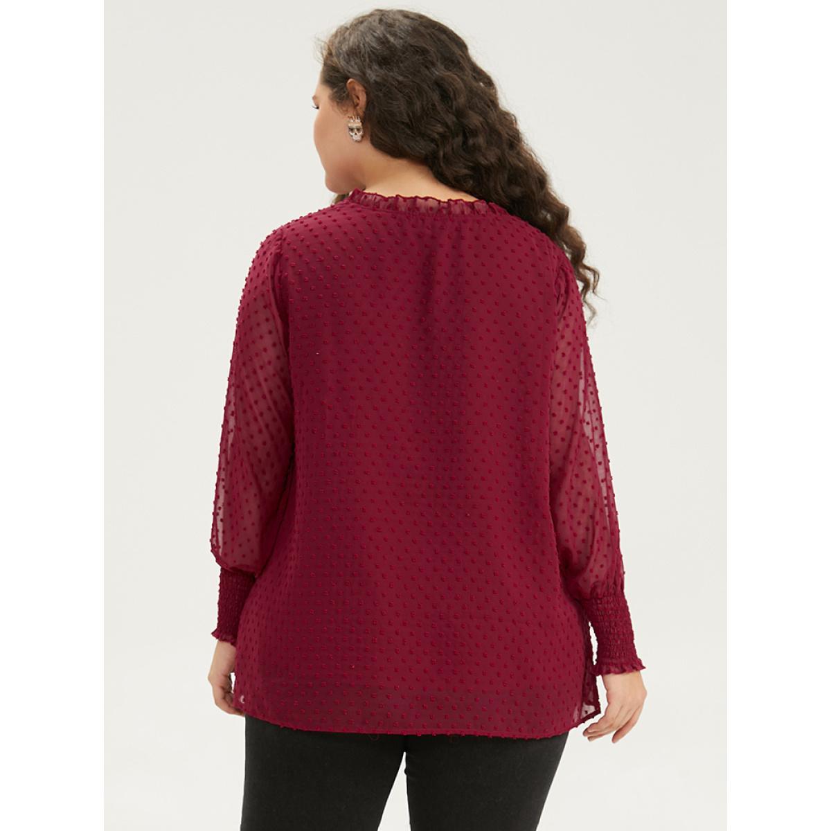 Plus Size Scarlet Halloween Solid Tie Neck Shirred Blouse Women Elegant Long Sleeve Tie Neck Festival-Halloween Blouses BloomChic 14-16/1X Product Image