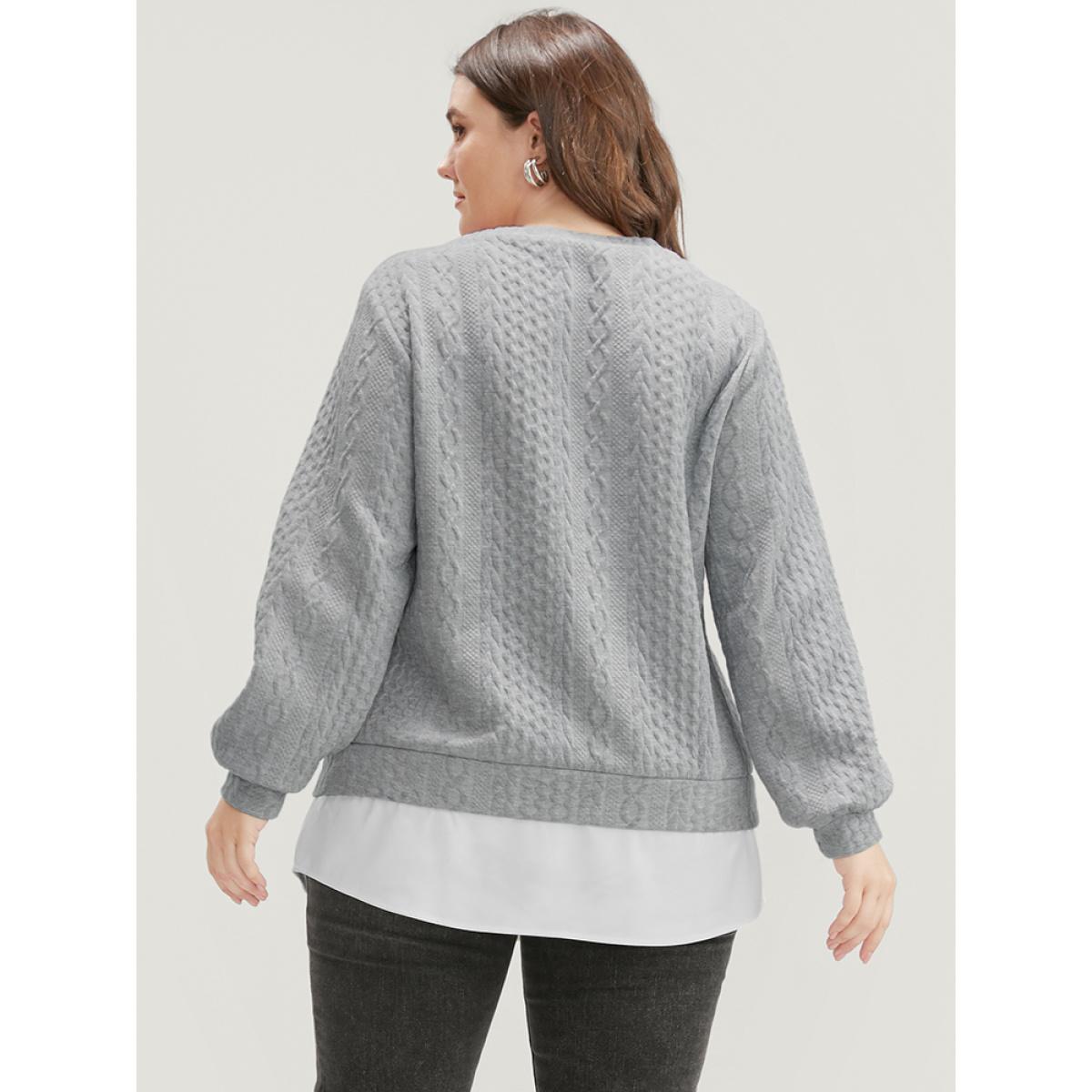 Plus Size Solid Textured Round Neck 2-In-1 Sweatshirt Women Gray Casual Patchwork Round Neck Dailywear Sweatshirts BloomChic 22-24/3X Product Image