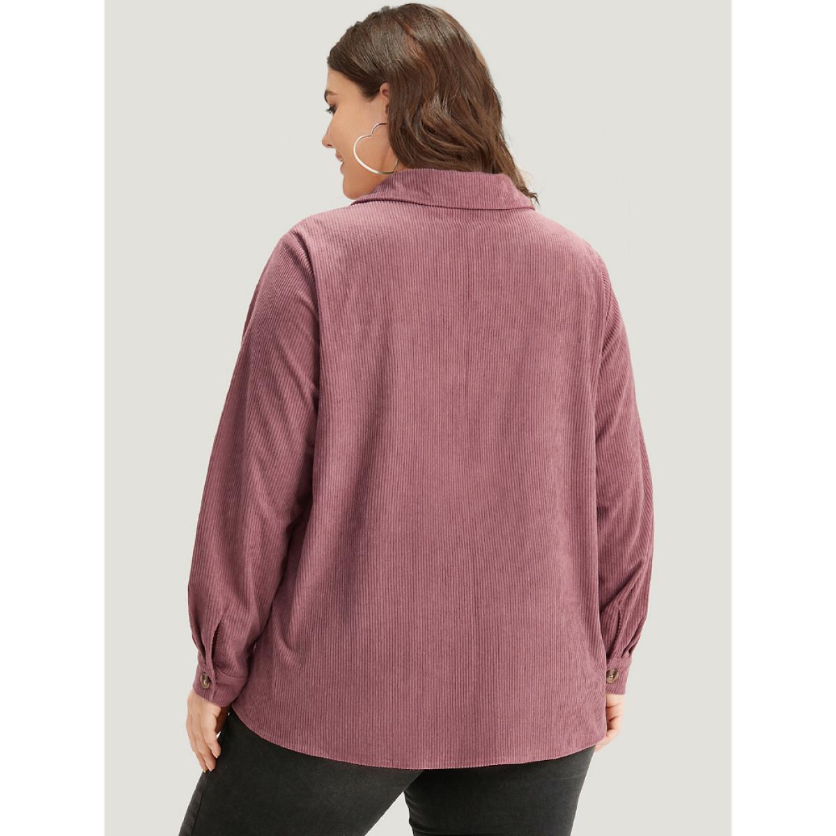 Plus Size Plain Texture Pocket Button Through Shirt Collar Coat Women DustyPink Casual Texture Ladies Dailywear Winter Coats BloomChic 28/5X Product Image