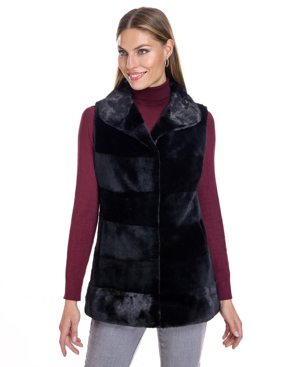 Horizontal Sheared Mink Vest with long hair trim Product Image